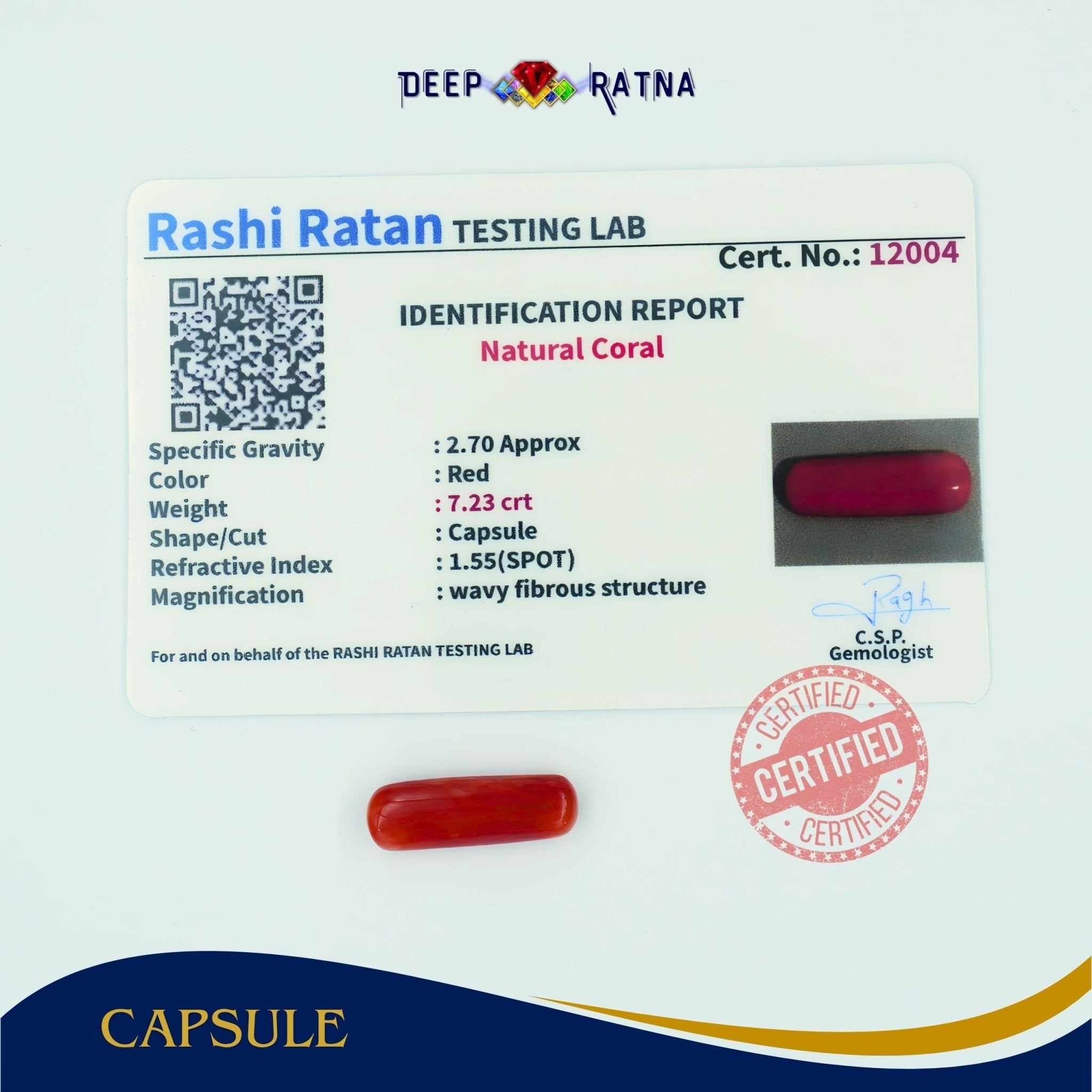 Red Coral 7.23 Carat (Italian) - Deep Ratna