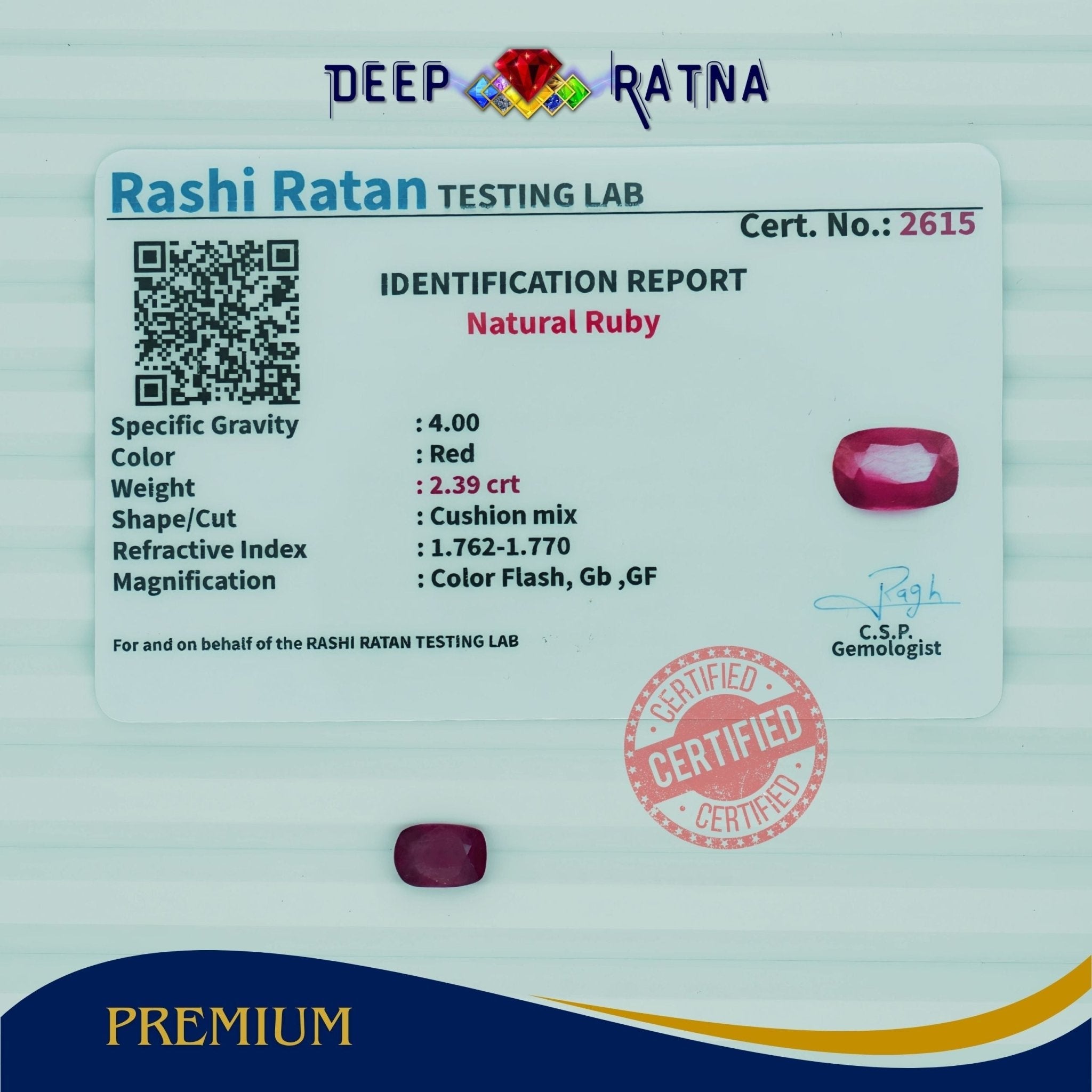 Ruby 2.39 Carat (Mozambique) - Deep Ratna