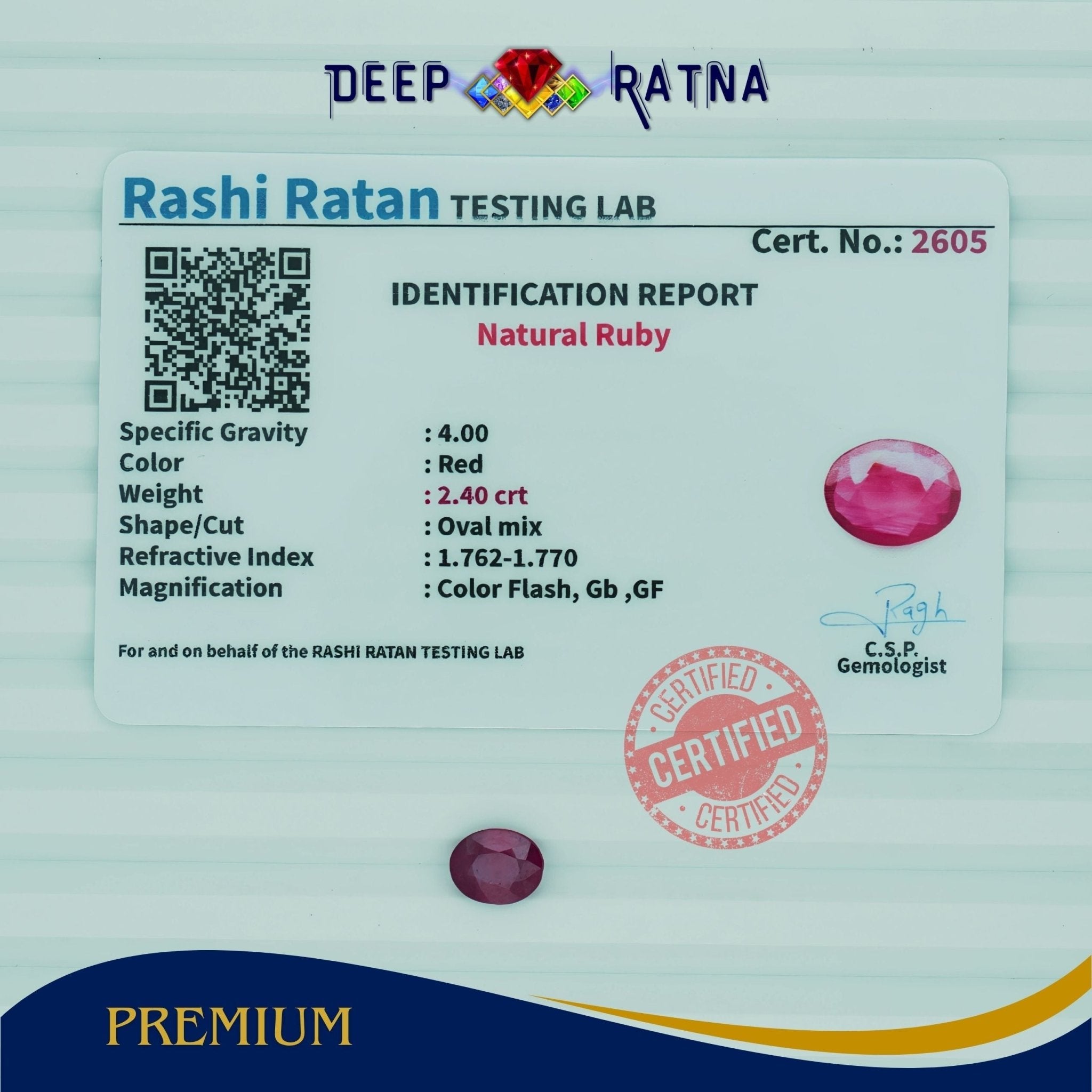 Ruby 2.40 Carat (Mozambique) - Deep Ratna