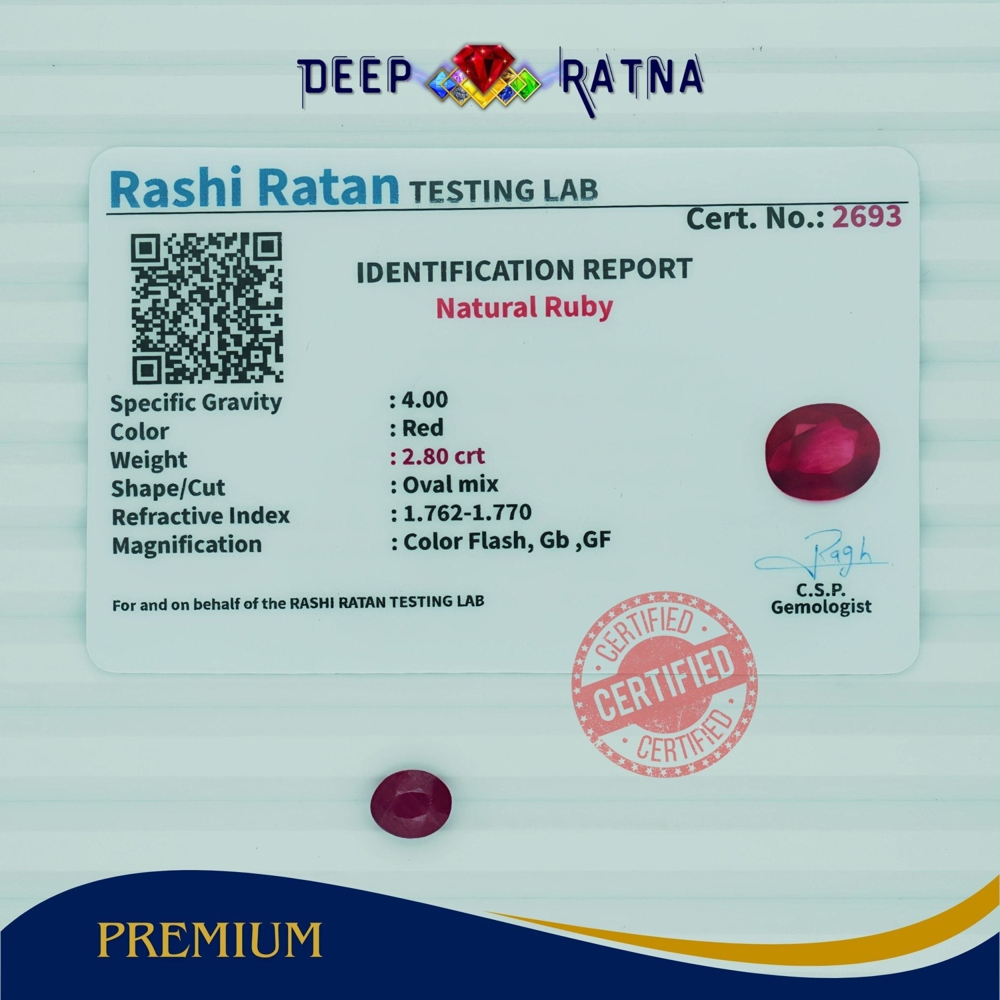 Ruby 2.80 Carat (Mozambique) - Deep Ratna