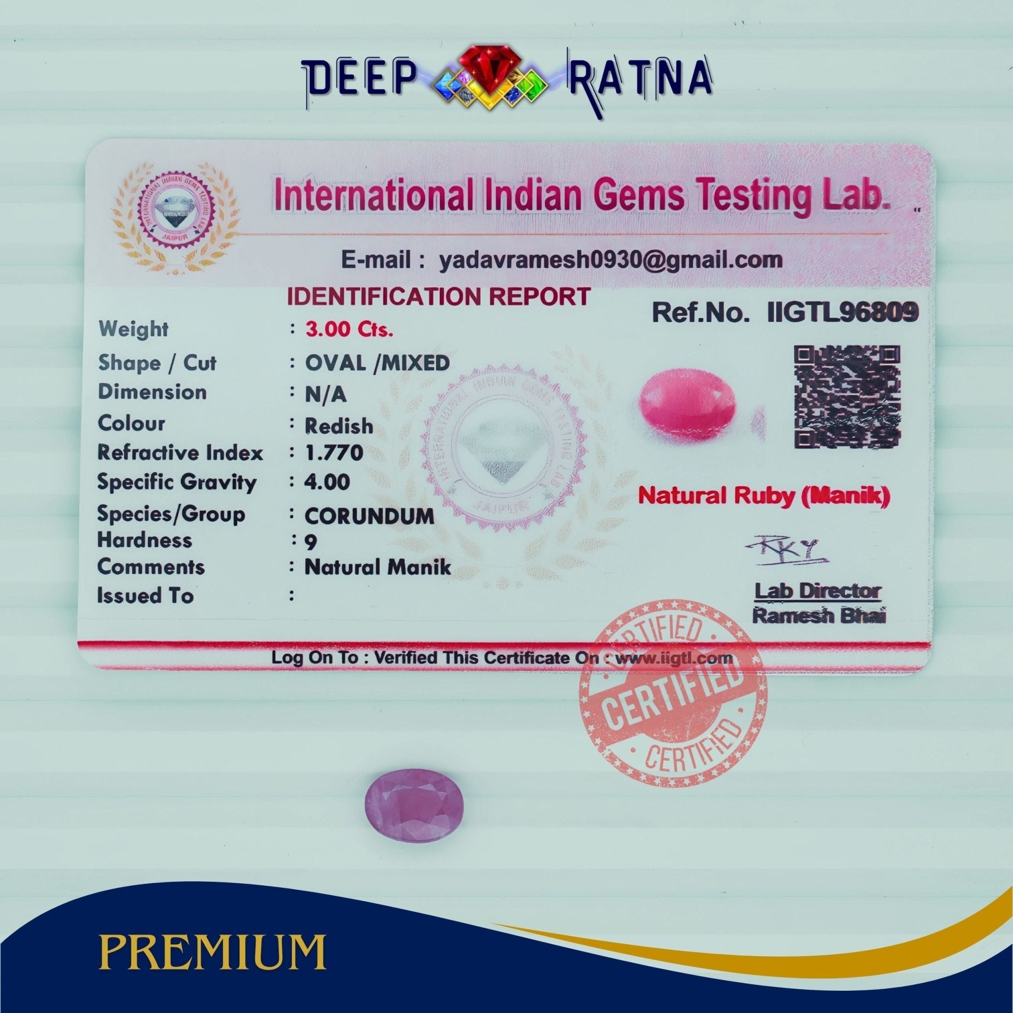 Ruby 3 Carat (Burma) - Deep Ratna