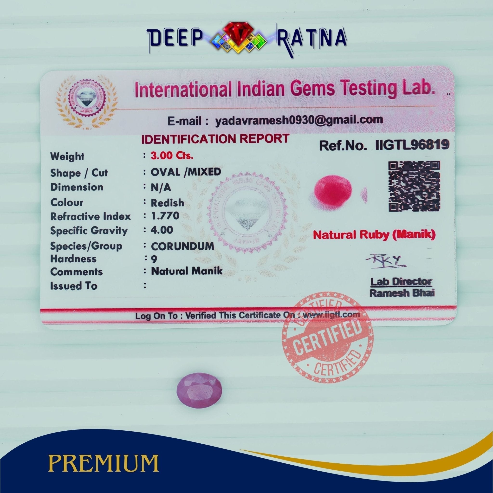 Ruby 3 Carat (Burma) - Deep Ratna