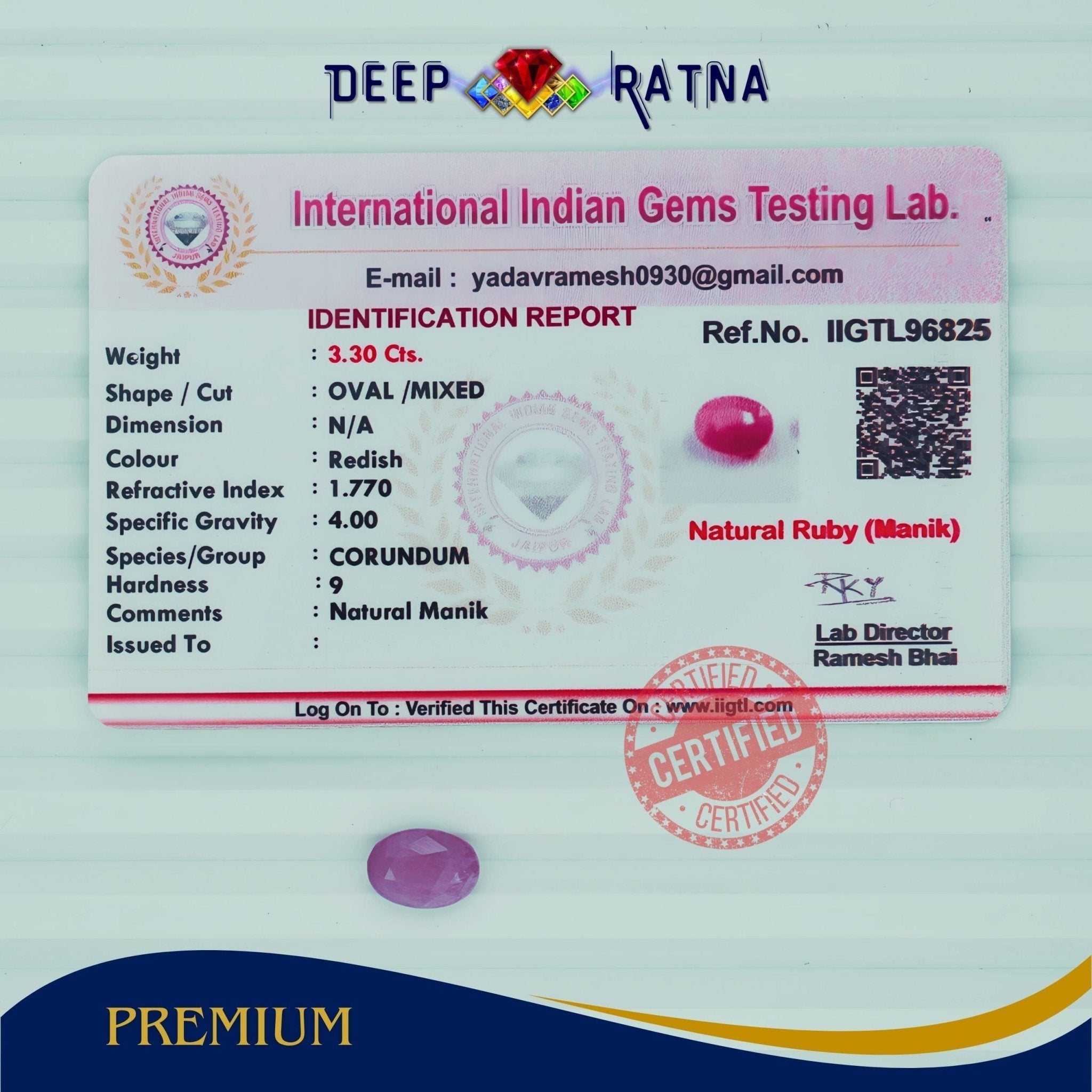 Ruby 3.30 Carat (Burma) - Deep Ratna