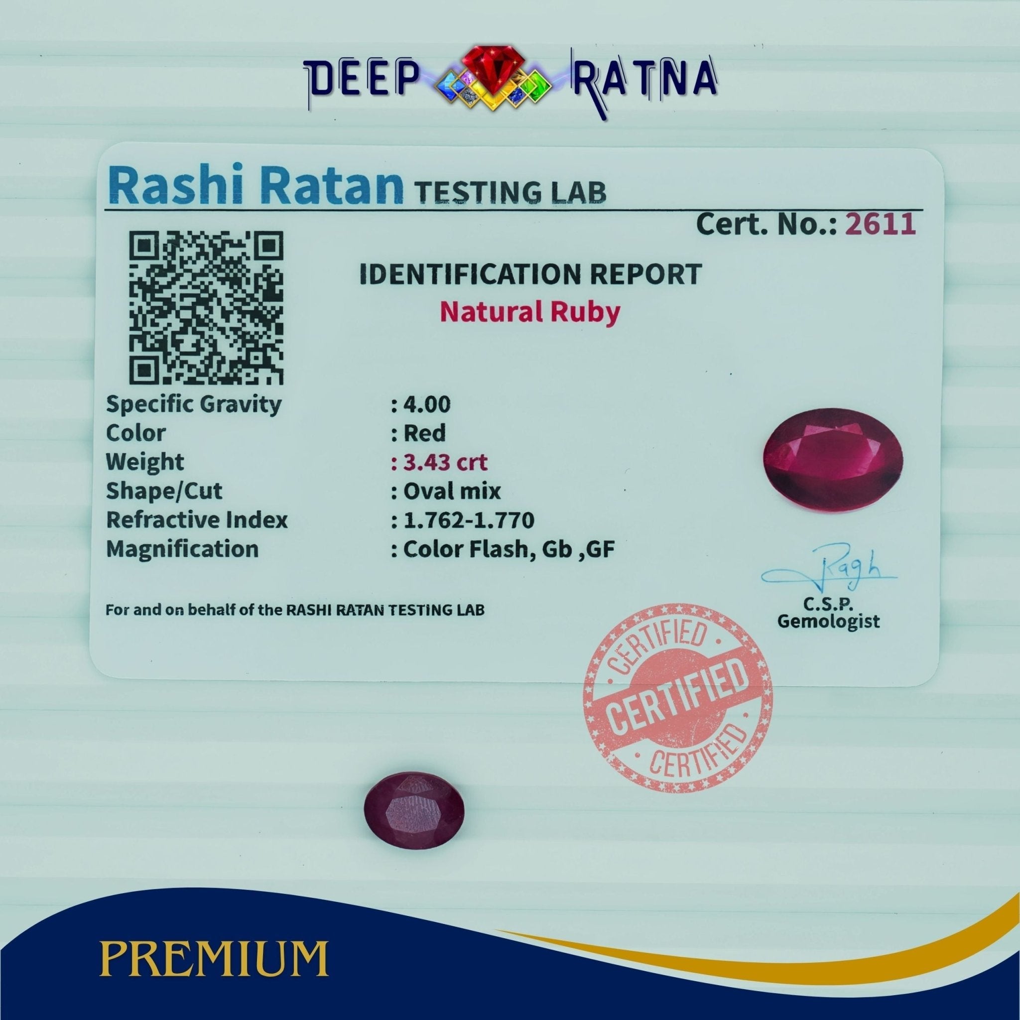 Ruby 3.43 Carat (Mozambique) - Deep Ratna
