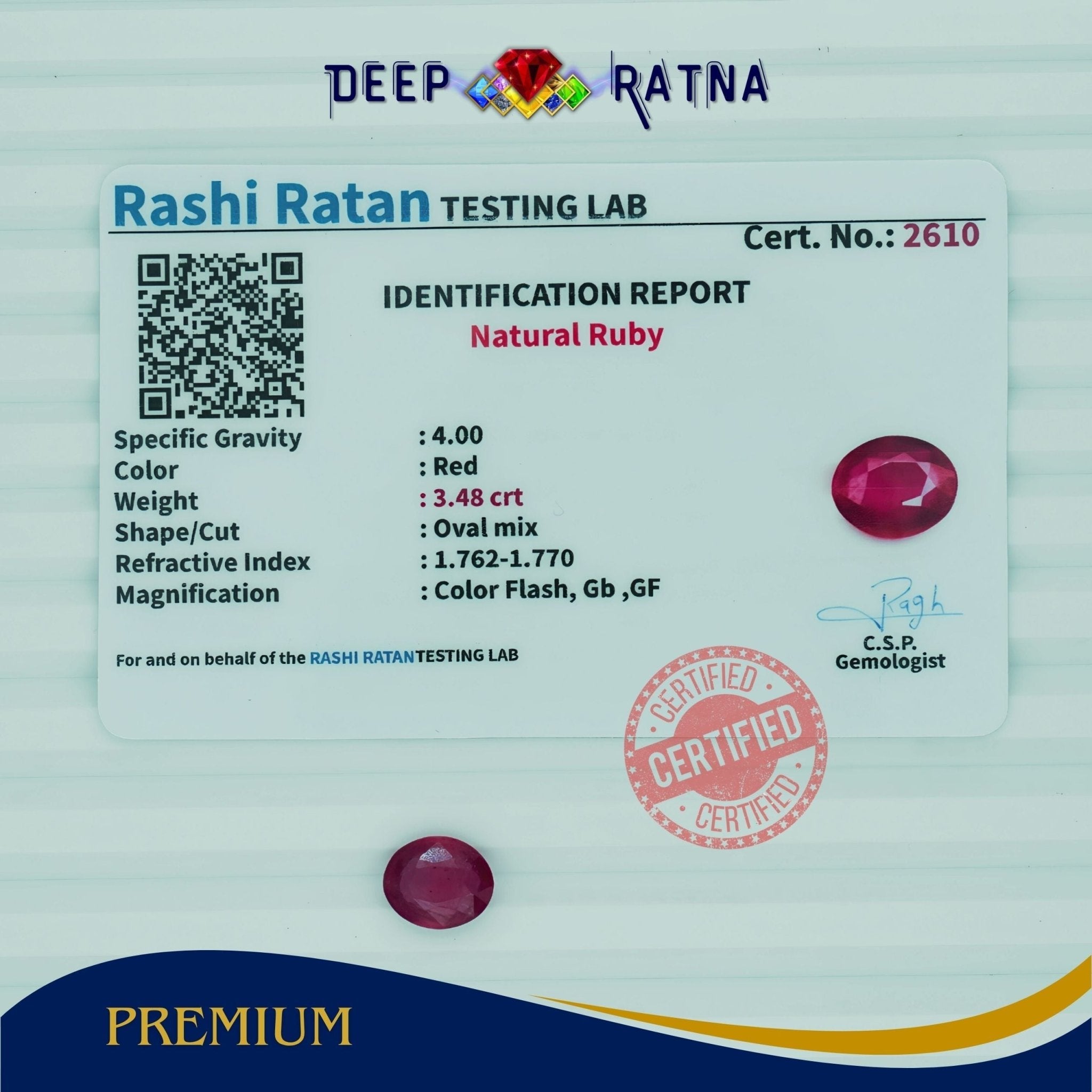Ruby 3.48 Carat (Mozambique) - Deep Ratna