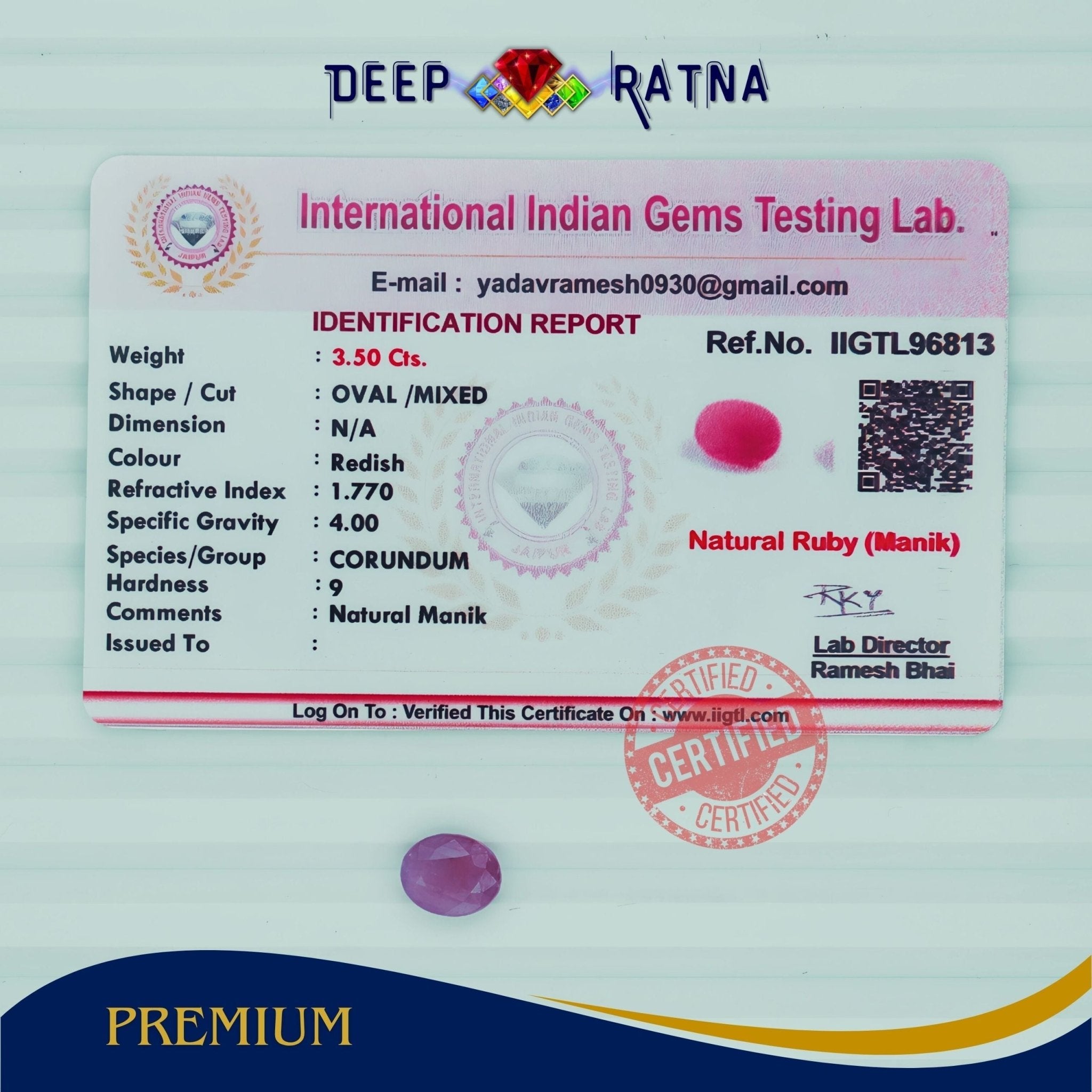 Ruby 3.50 Carat (Burma) - Deep Ratna