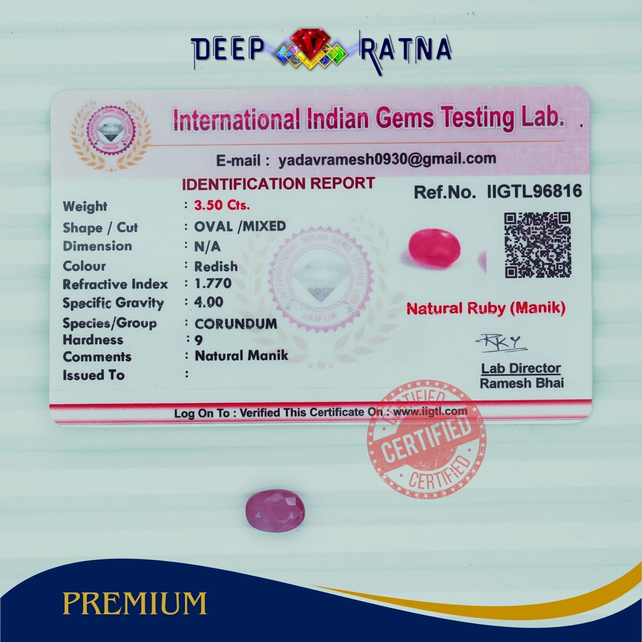 Ruby 3.50 Carat (Burma) - Deep Ratna