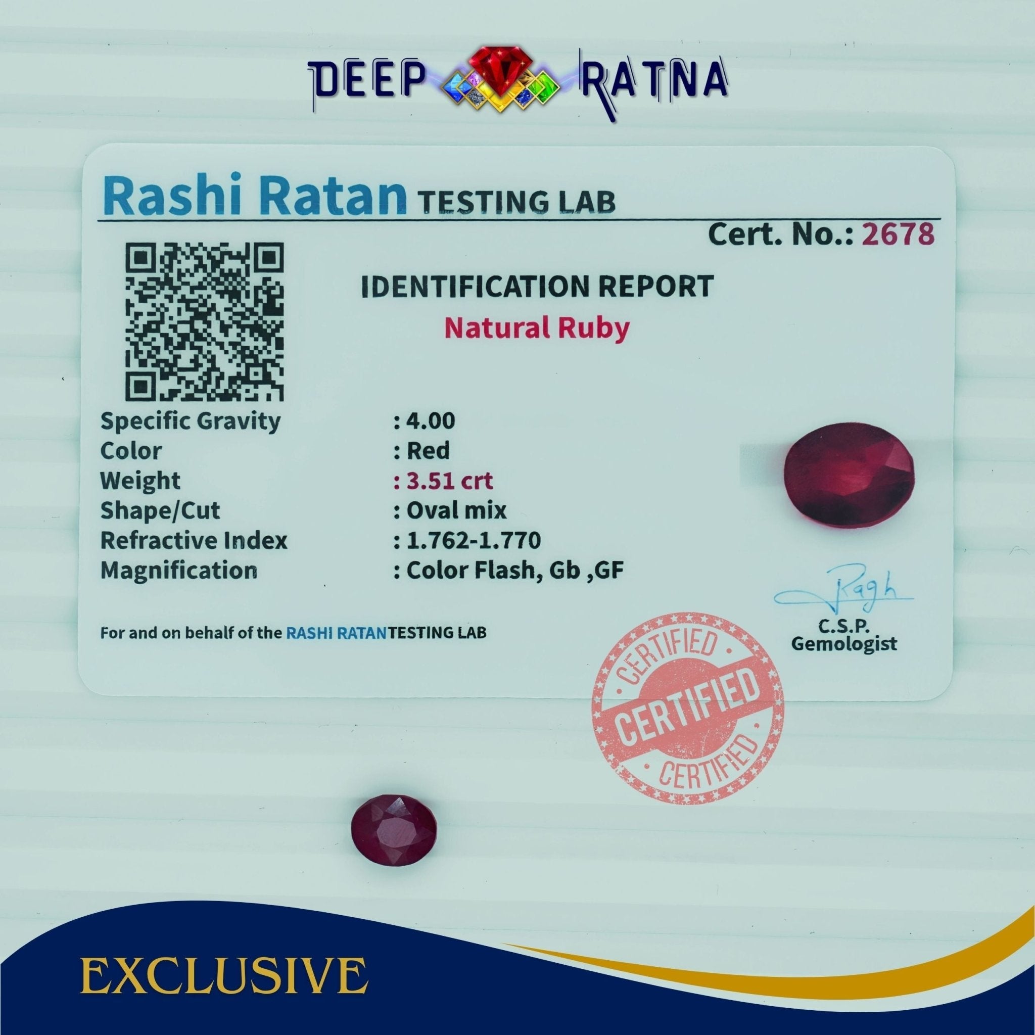 Ruby 3.51 Carat (Africa) - Deep Ratna