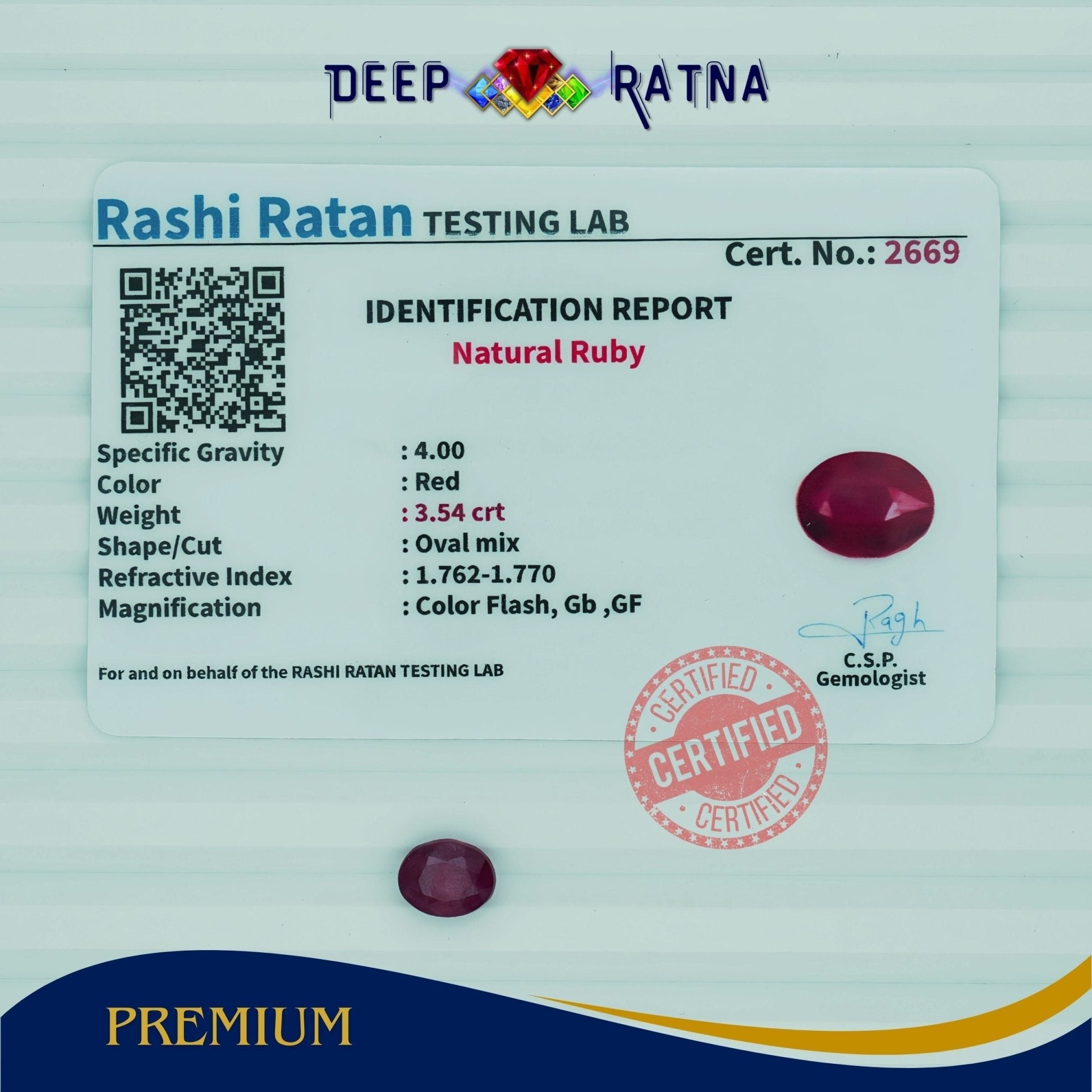 Ruby 3.54 Carat (Mozambique) - Deep Ratna