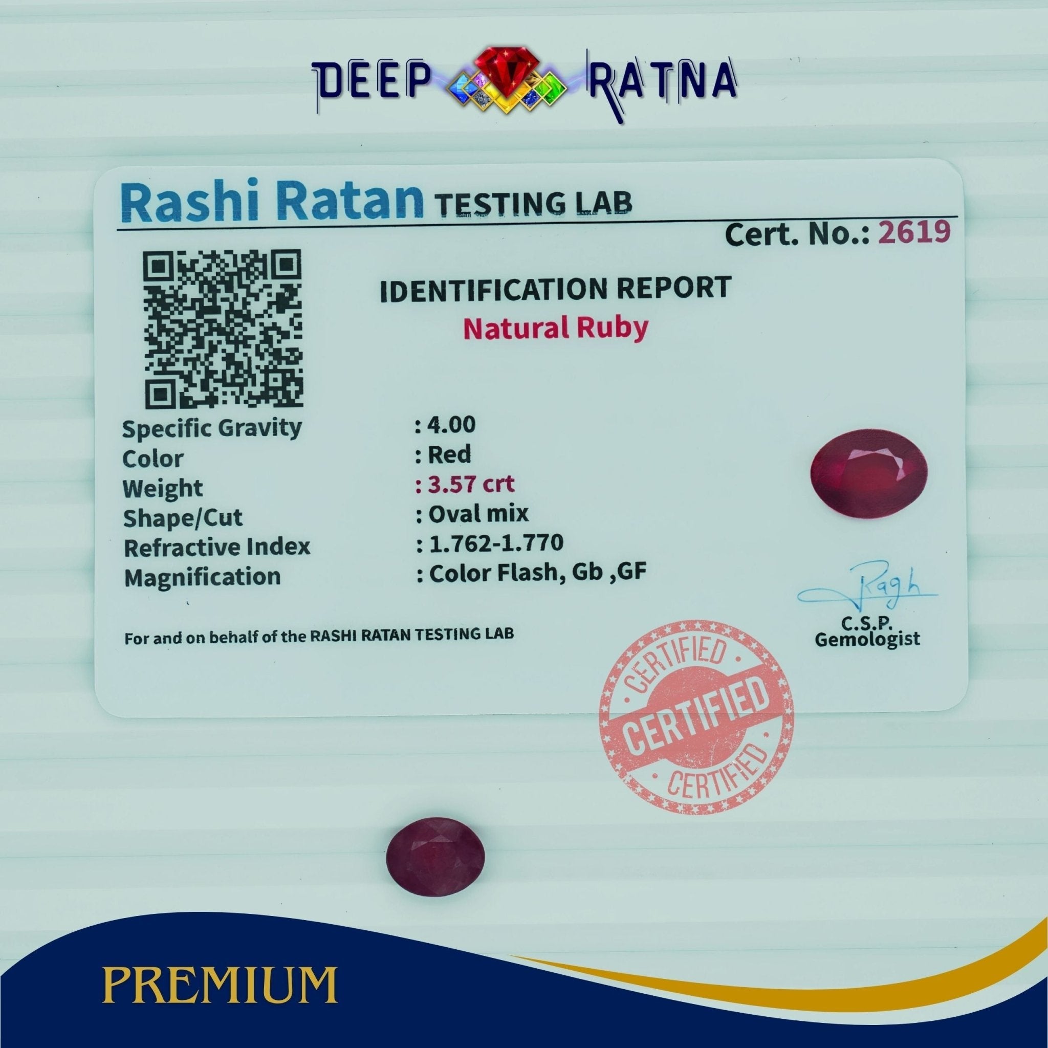 Ruby 3.57 Carat (Mozambique) - Deep Ratna