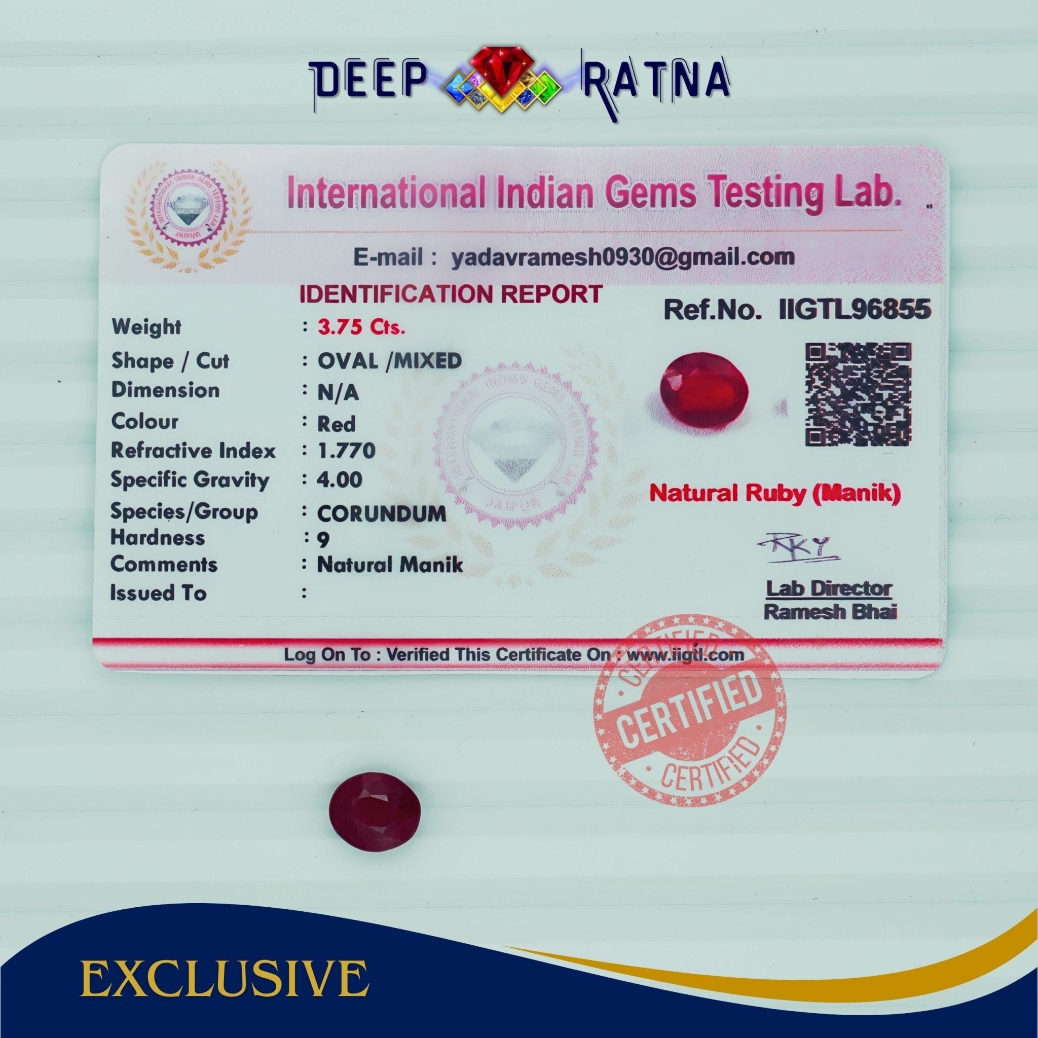 Ruby 3.75 Carat (Africa) - Deep Ratna