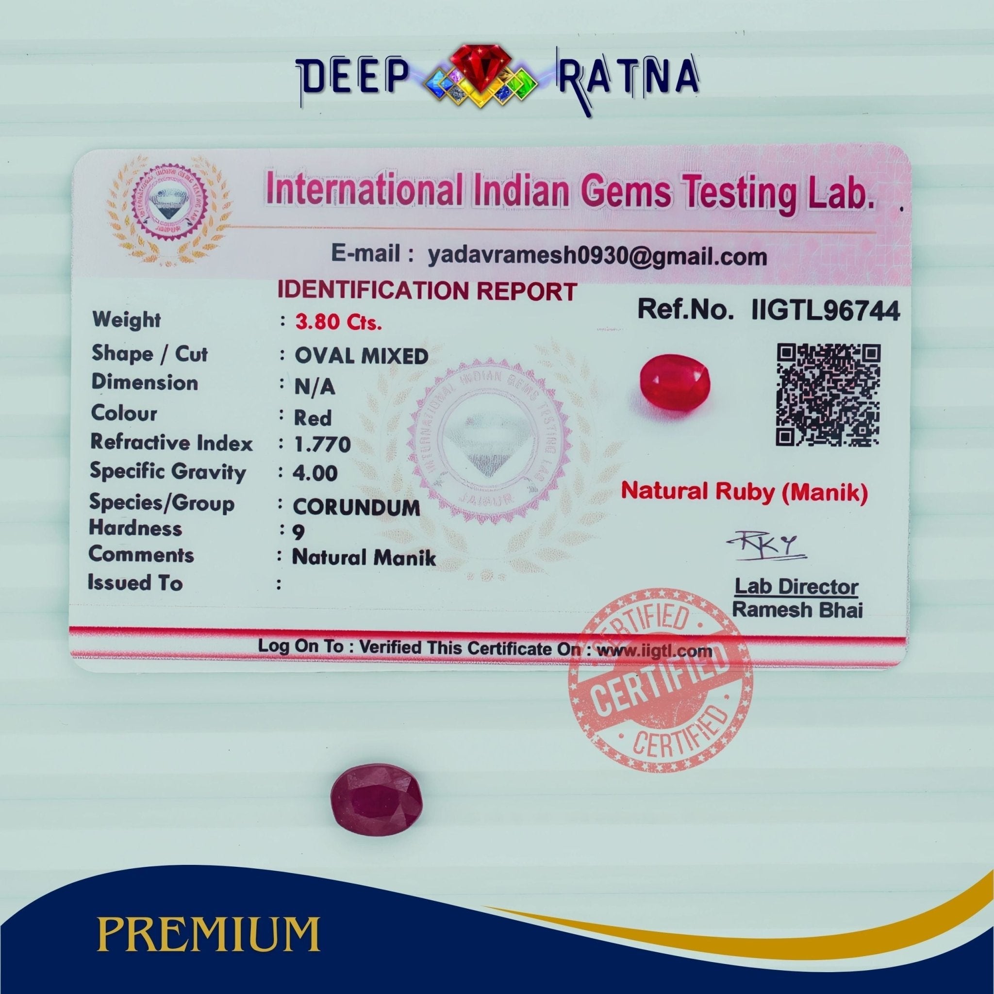 Ruby 3.80 Carat (Mozambique) - Deep Ratna