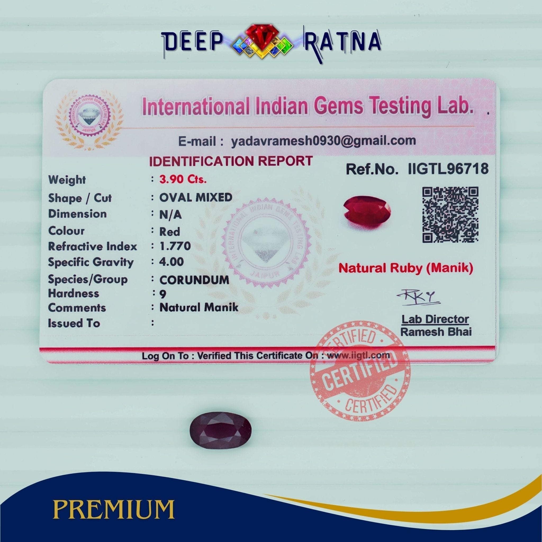 Ruby 3.90 Carat (Mozambique) - Deep Ratna