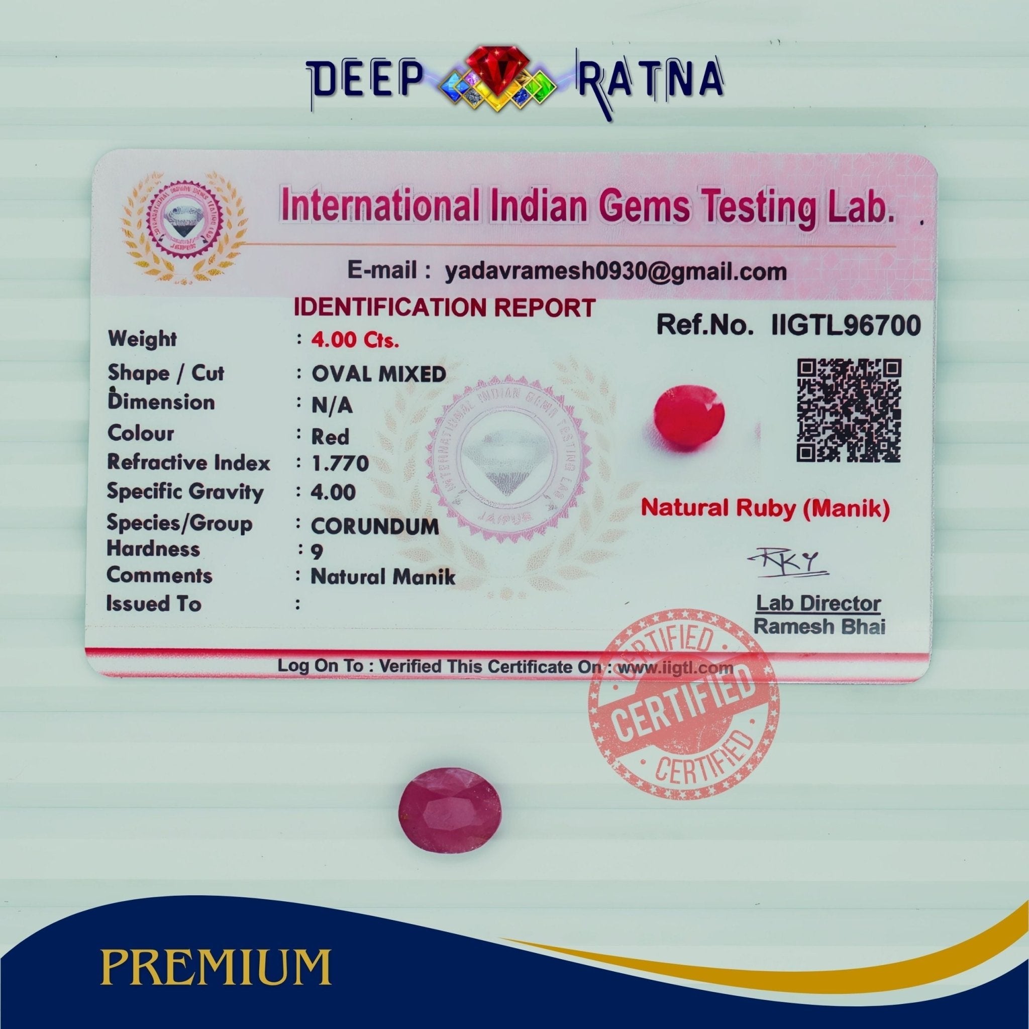 Ruby 4 Carat (Burma) - Deep Ratna