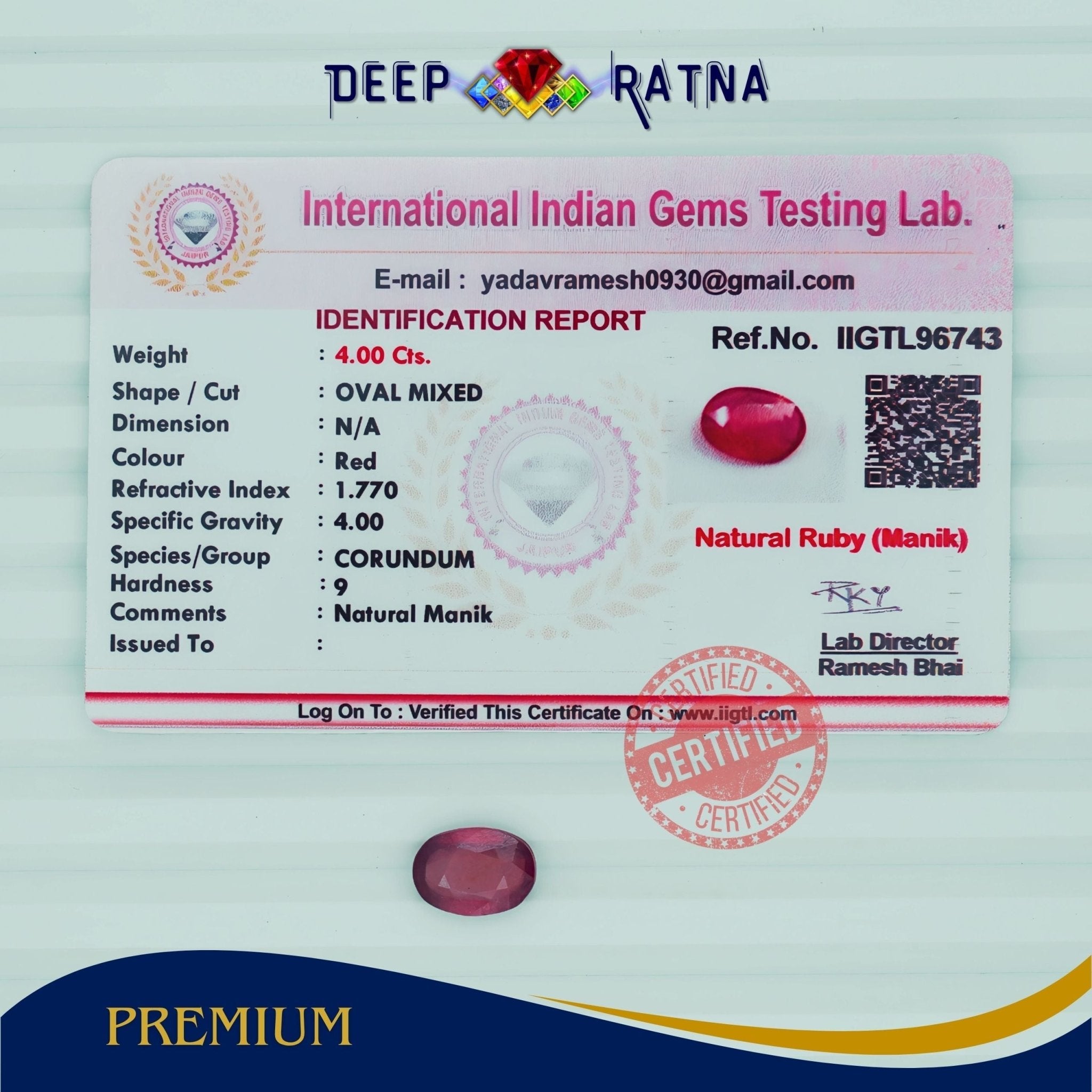 Ruby 4 Carat (Mozambique) - Deep Ratna