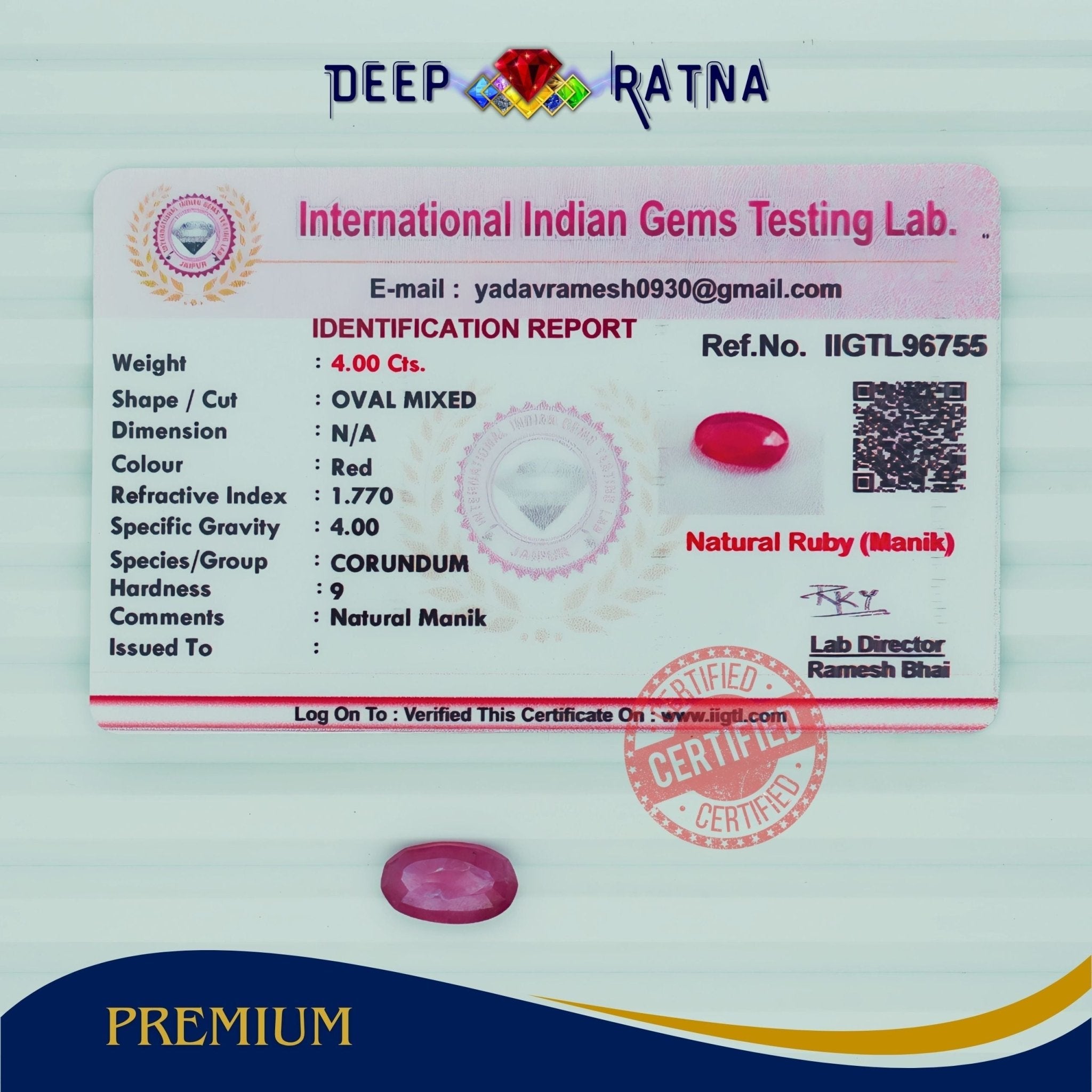 Ruby 4 Carat (Mozambique) - Deep Ratna