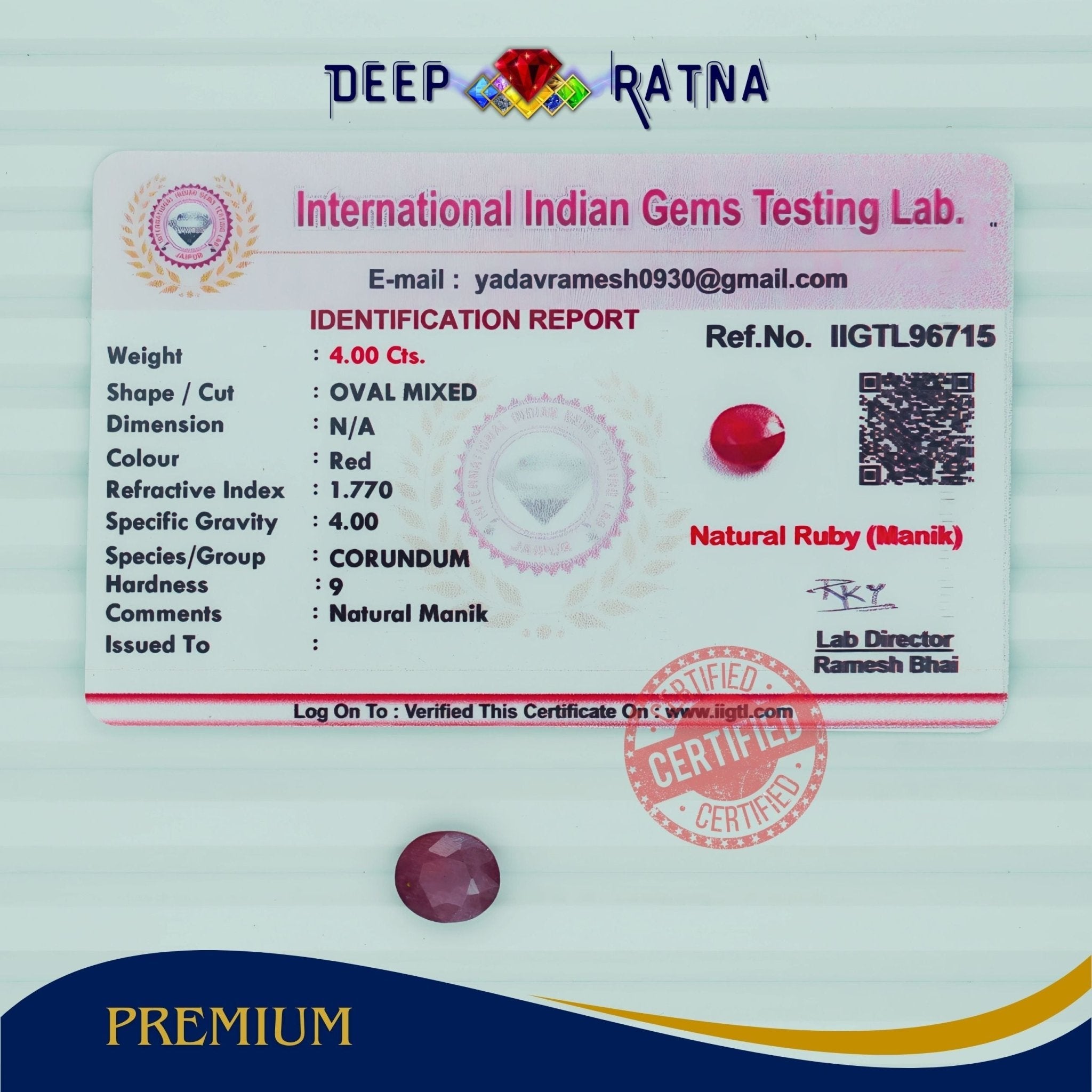 Ruby 4 Carat (Mozambique) - Deep Ratna