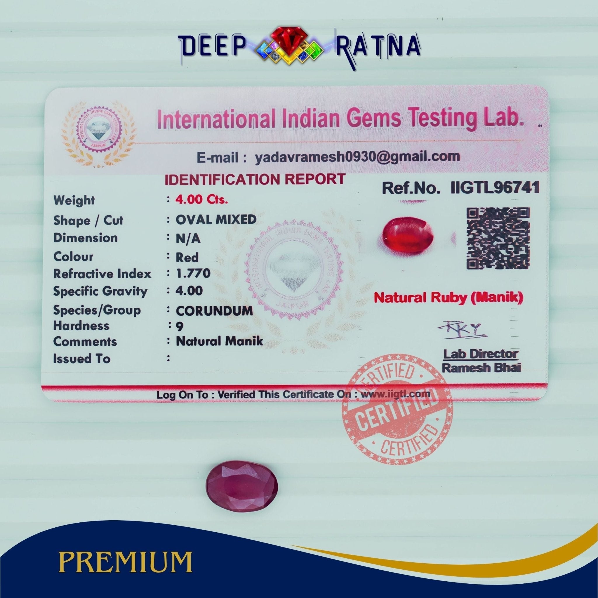 Ruby 4 Carat (Mozambique) - Deep Ratna