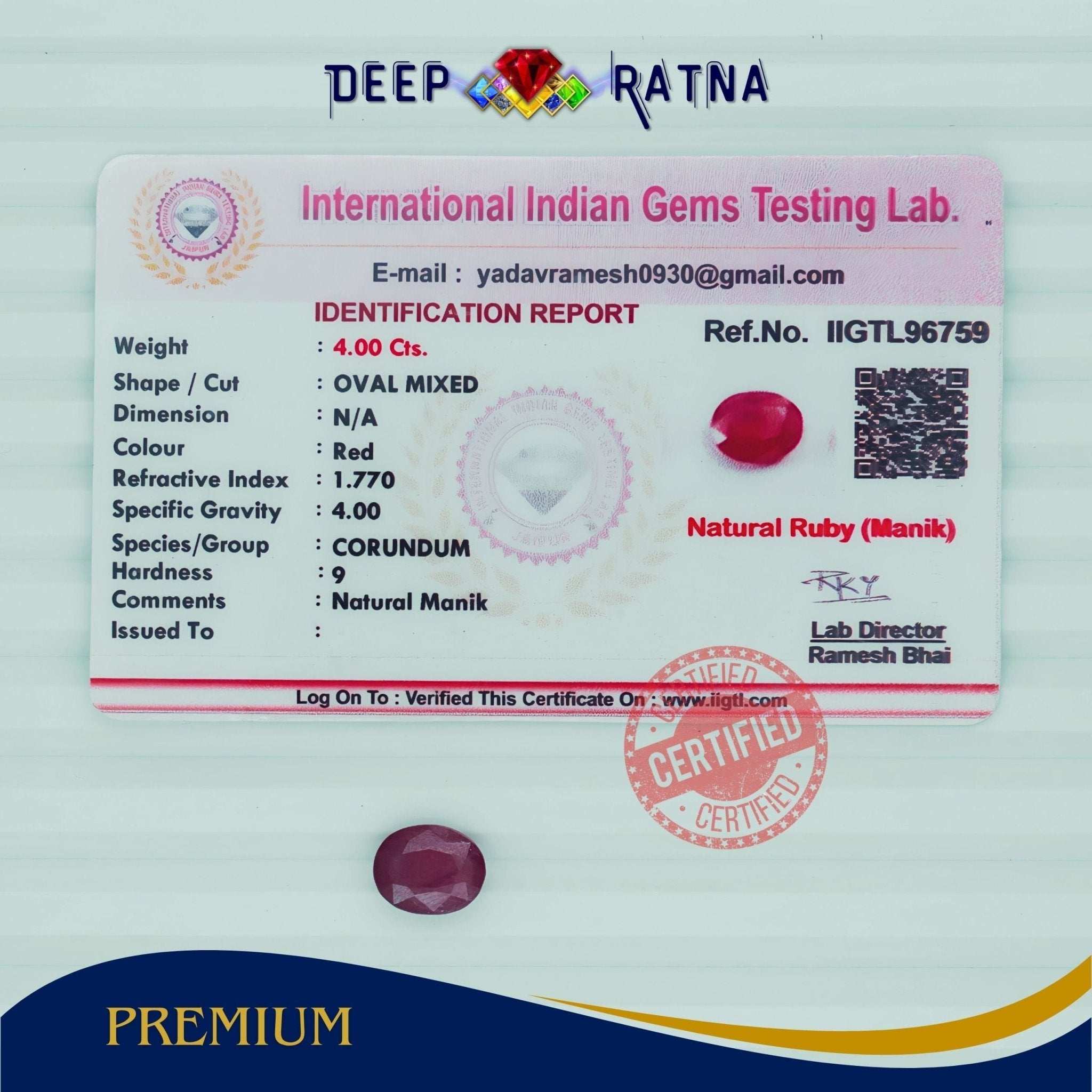 Ruby 4 Carat (Mozambique) - Deep Ratna