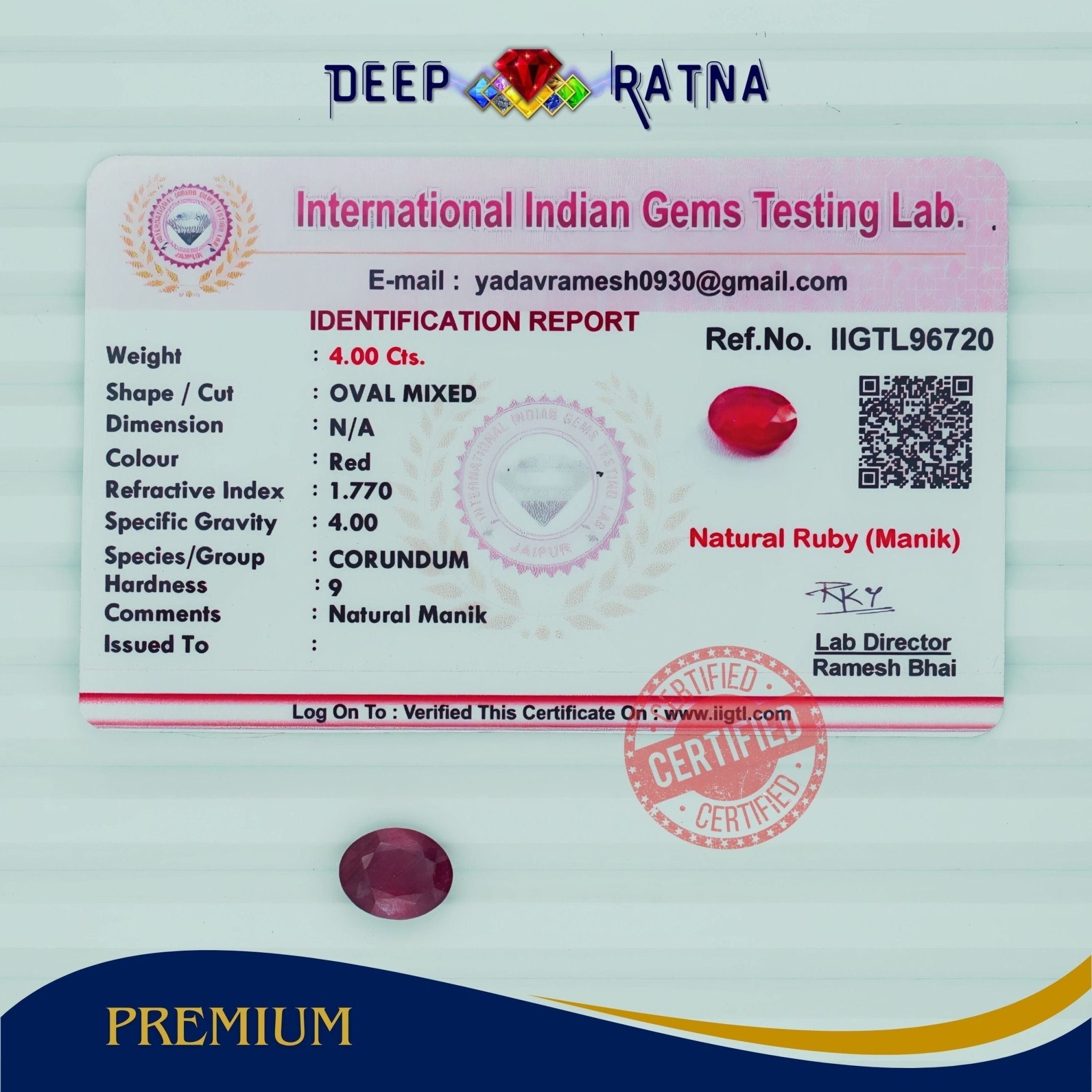 Ruby 4 Carat (Mozambique) - Deep Ratna