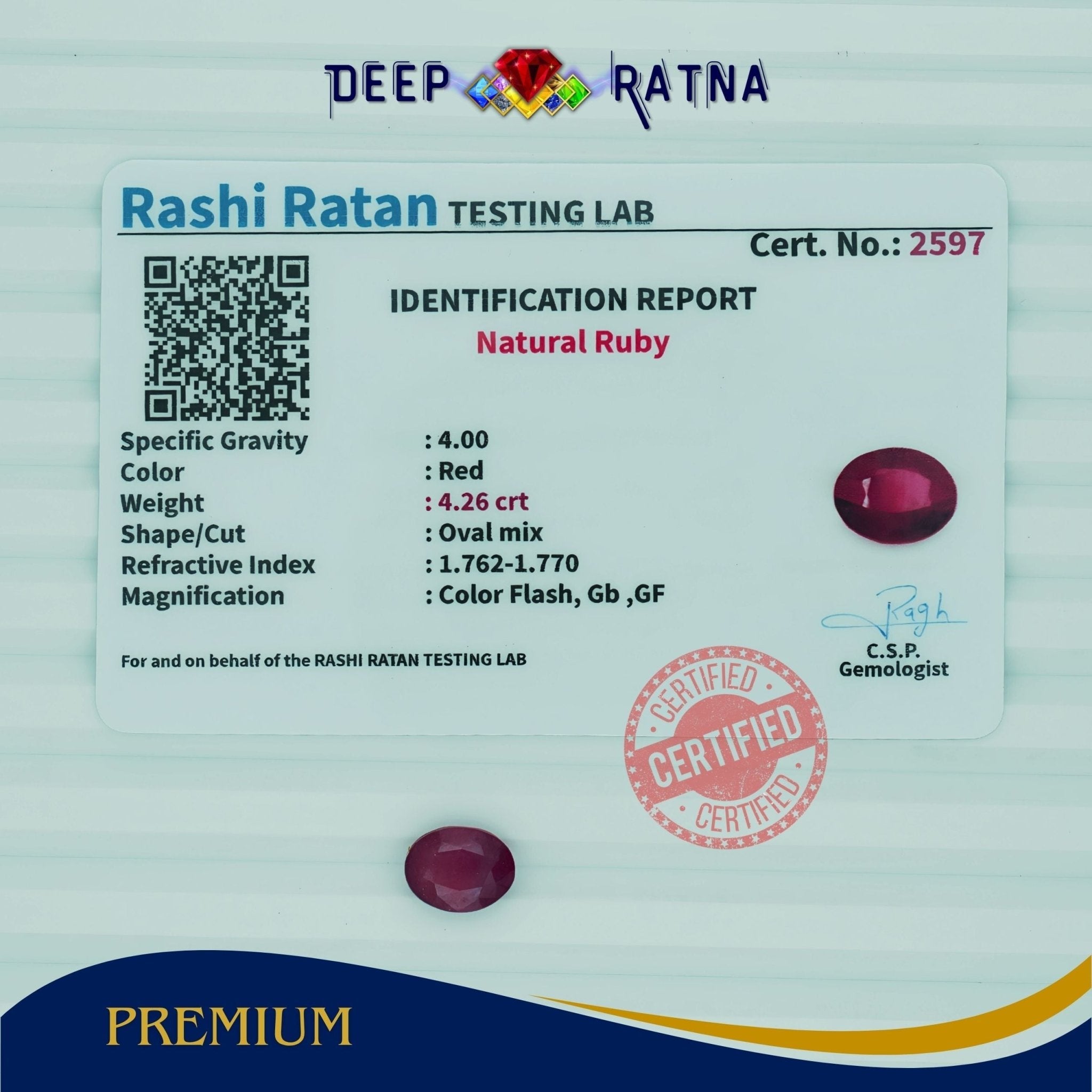 Ruby 4.26 Carat (Mozambique) - Deep Ratna
