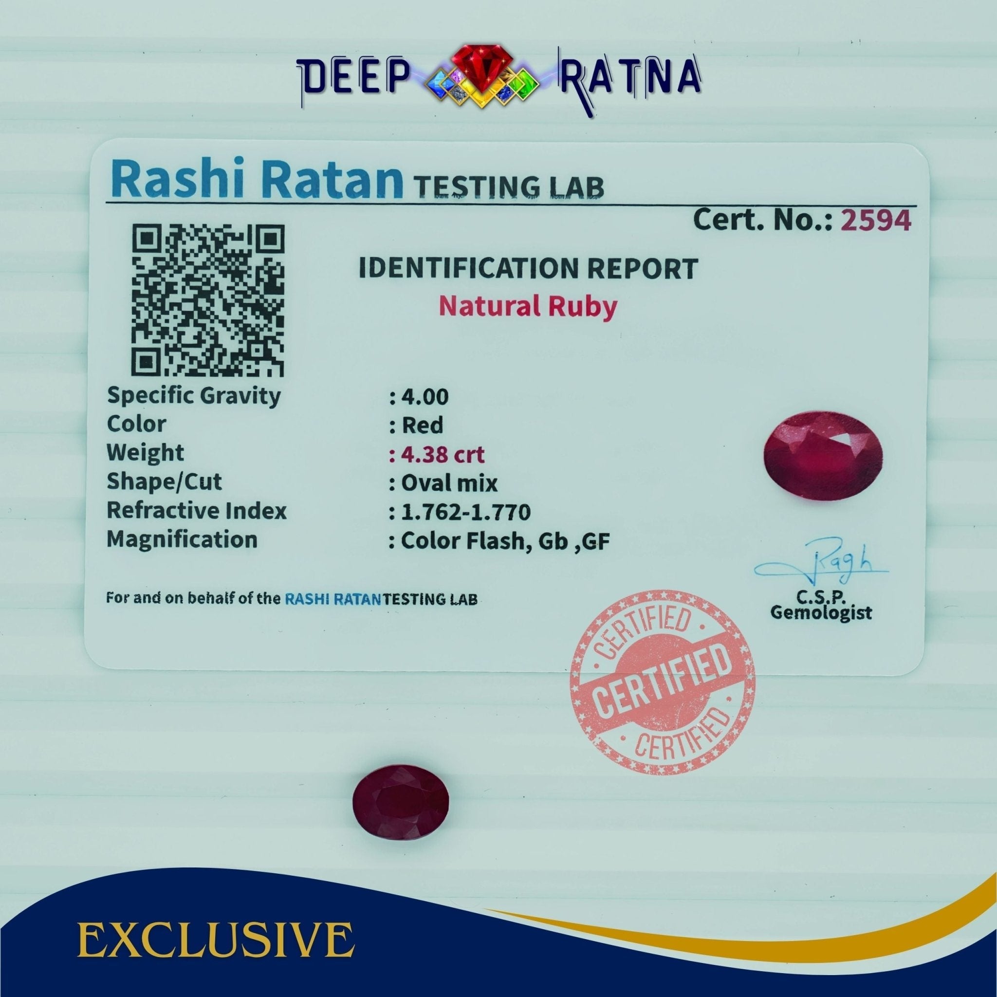 Ruby 4.38 Carat (Africa) - Deep Ratna