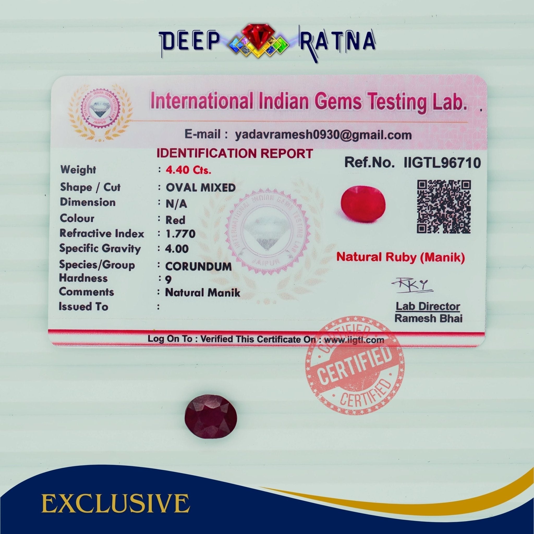 Ruby 4.40 Carat (Africa) - Deep Ratna