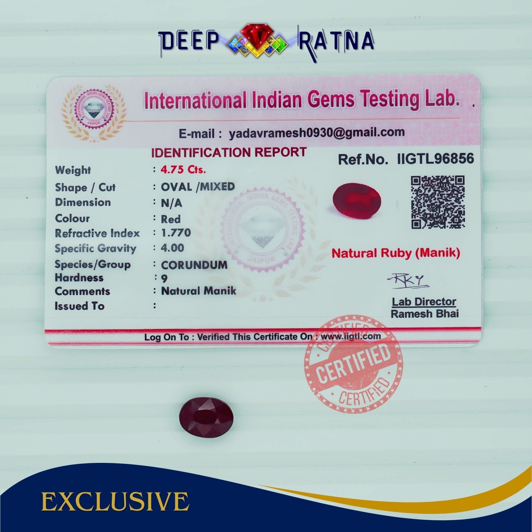 Ruby 4.75 Carat (Africa) - Deep Ratna
