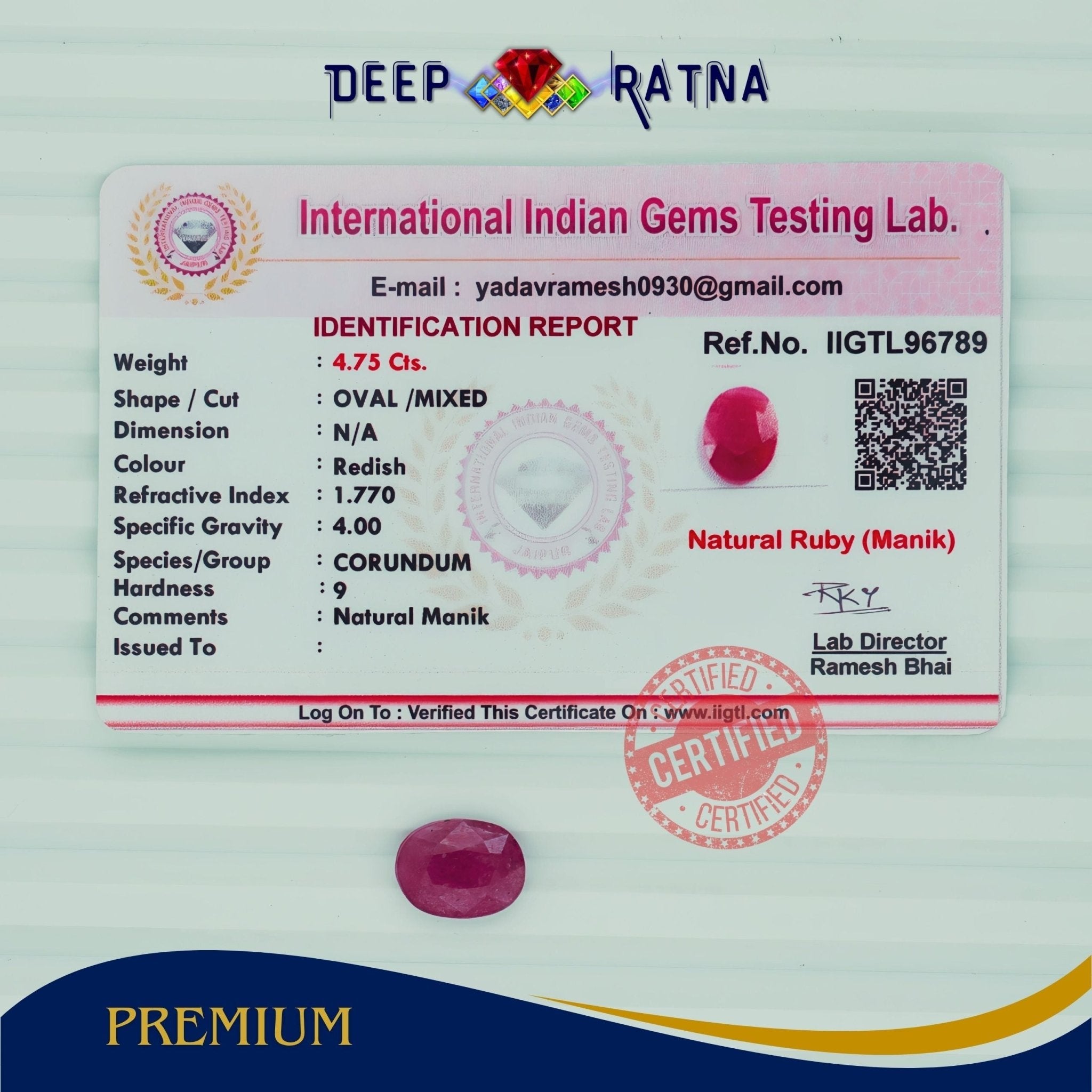 Ruby 4.75 Carat (Burma) - Deep Ratna