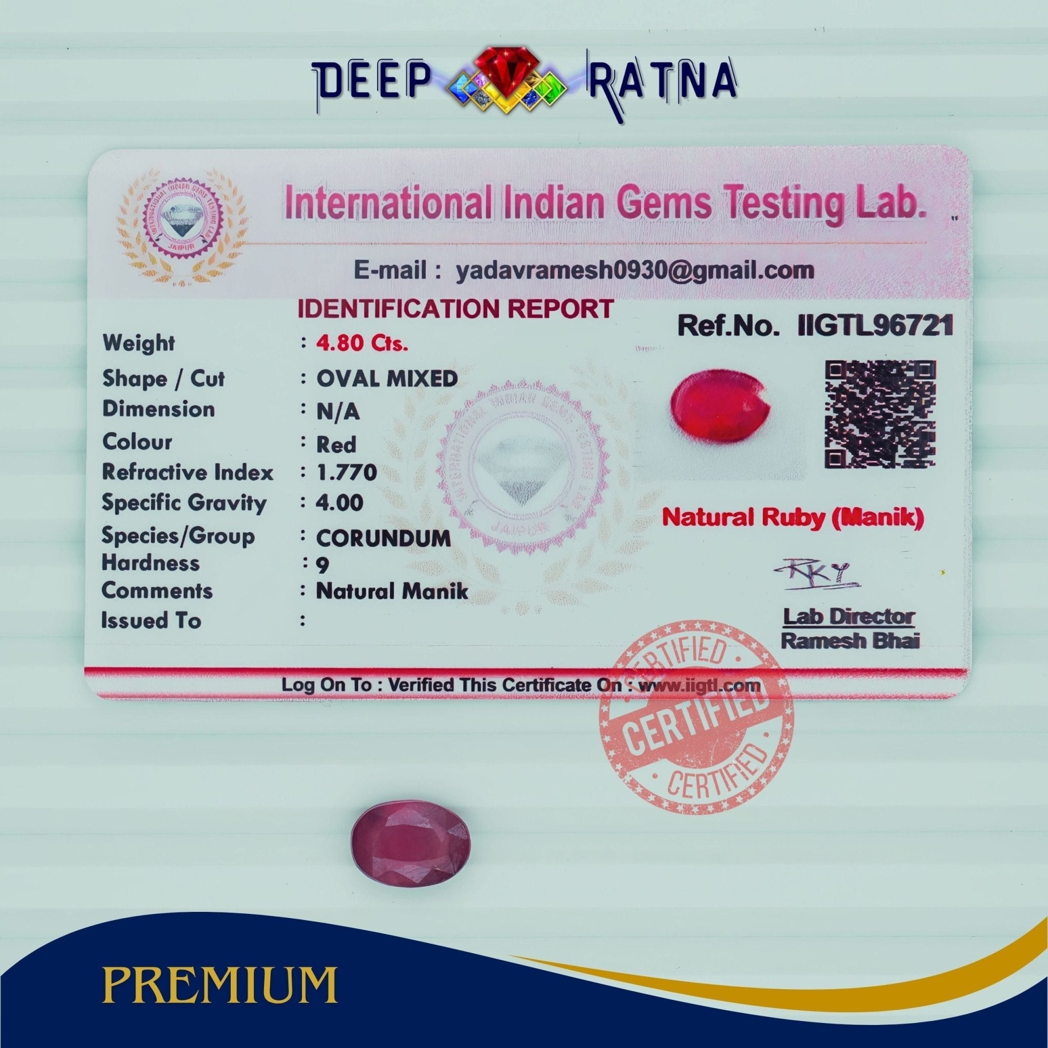 Ruby 4.80 Carat (Mozambique) - Deep Ratna