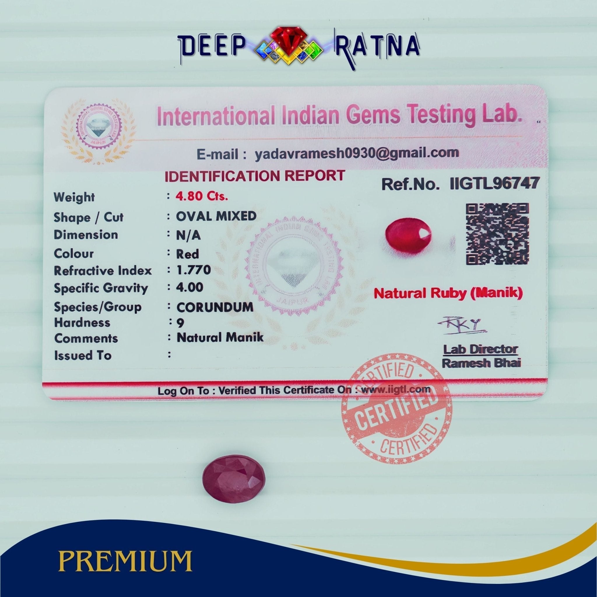 Ruby 4.80 Carat (Mozambique) - Deep Ratna