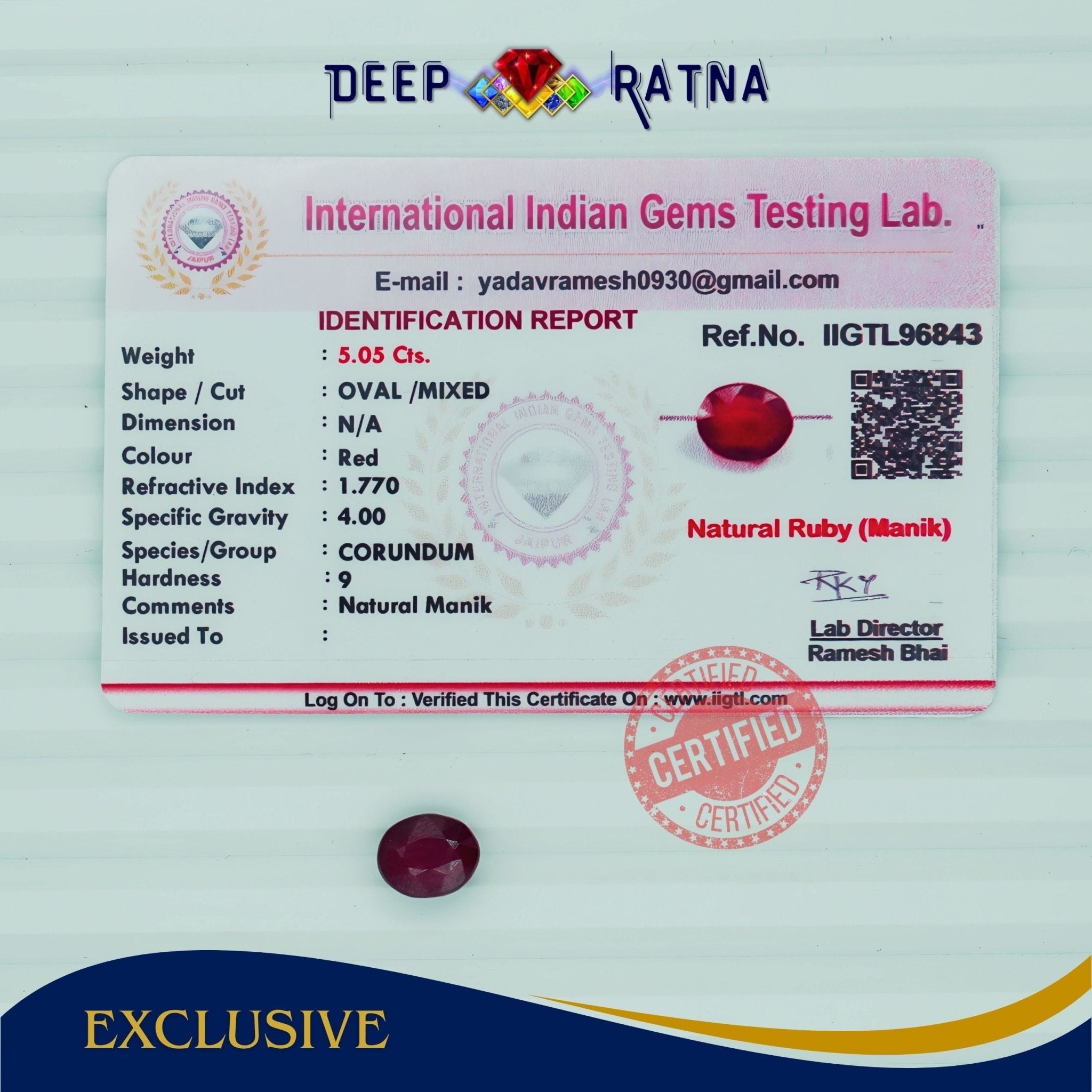 Ruby 5.05 Carat (Africa) - Deep Ratna