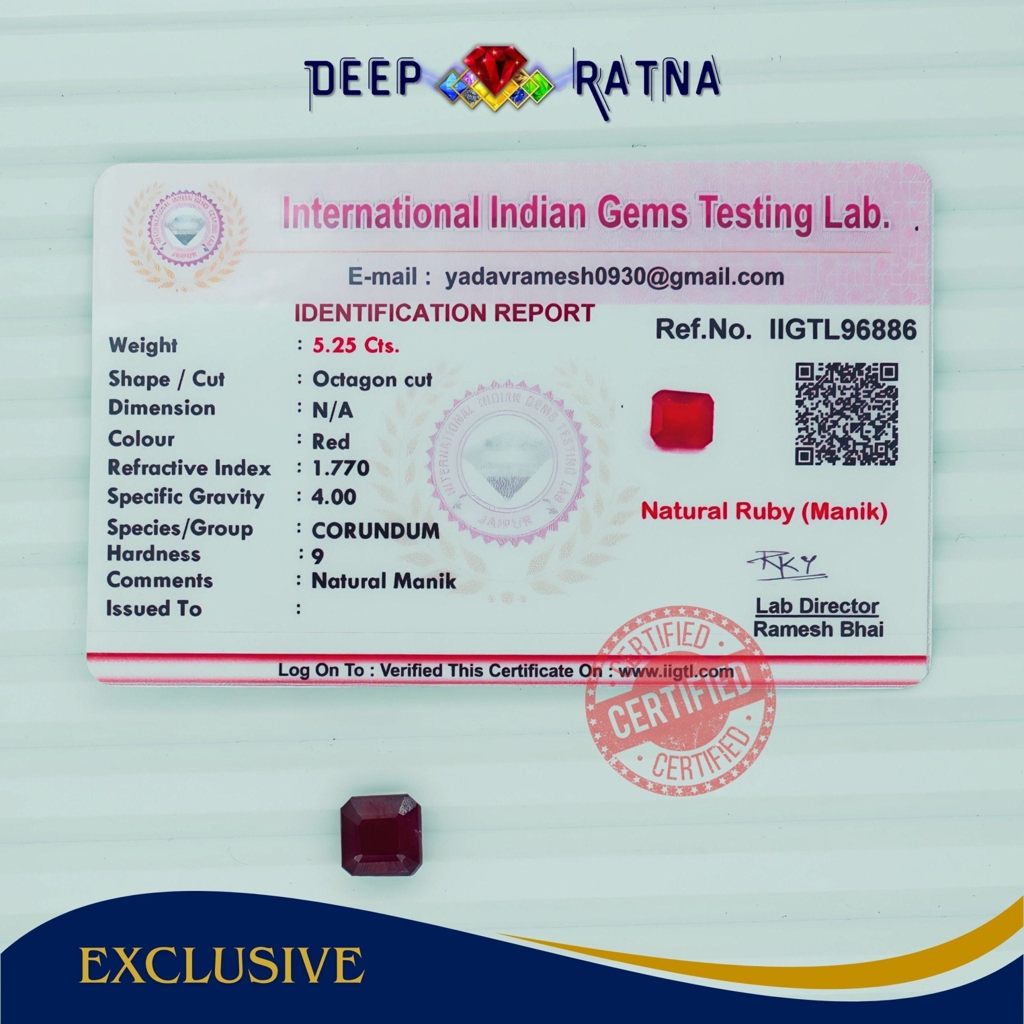Ruby 5.25 Carat (Africa) - Deep Ratna