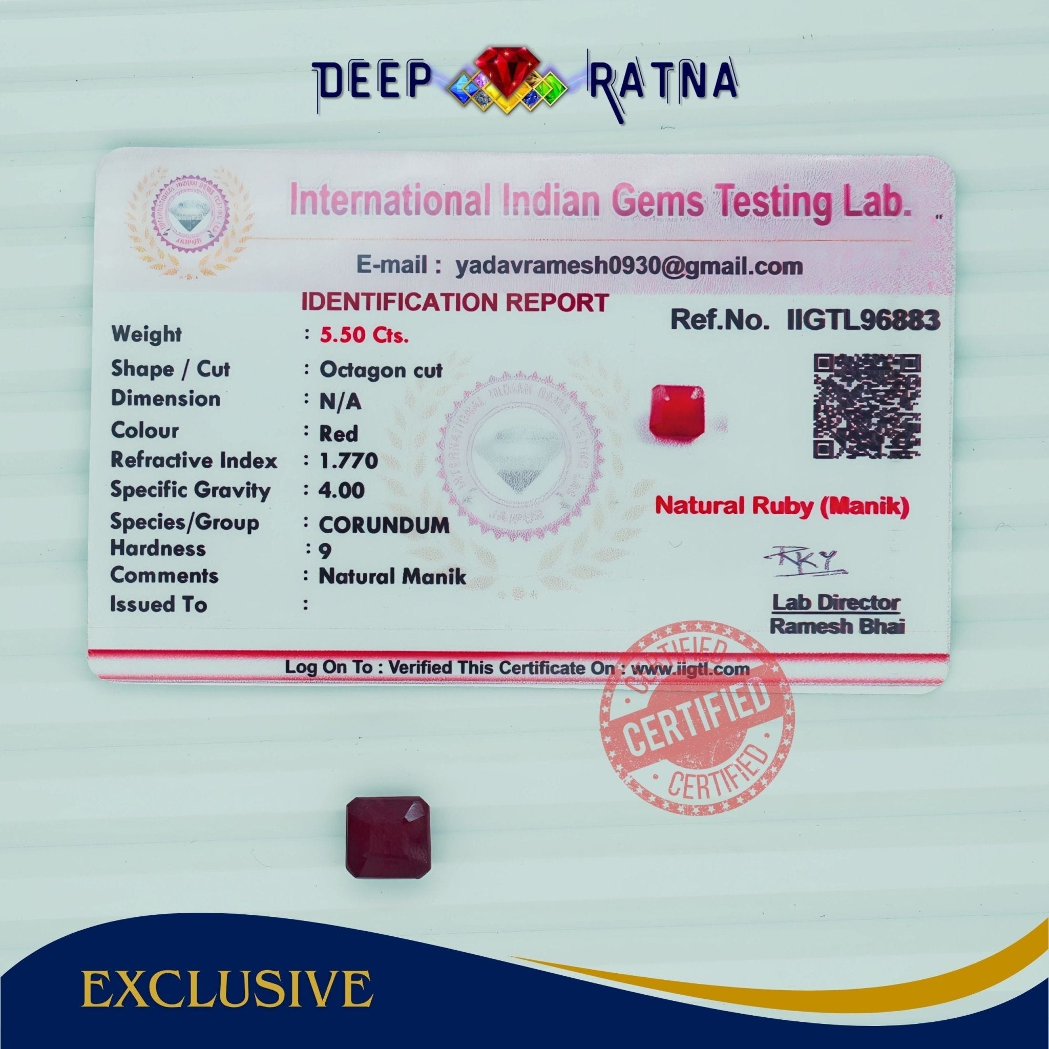 Ruby 5.50 Carat (Africa) - Deep Ratna