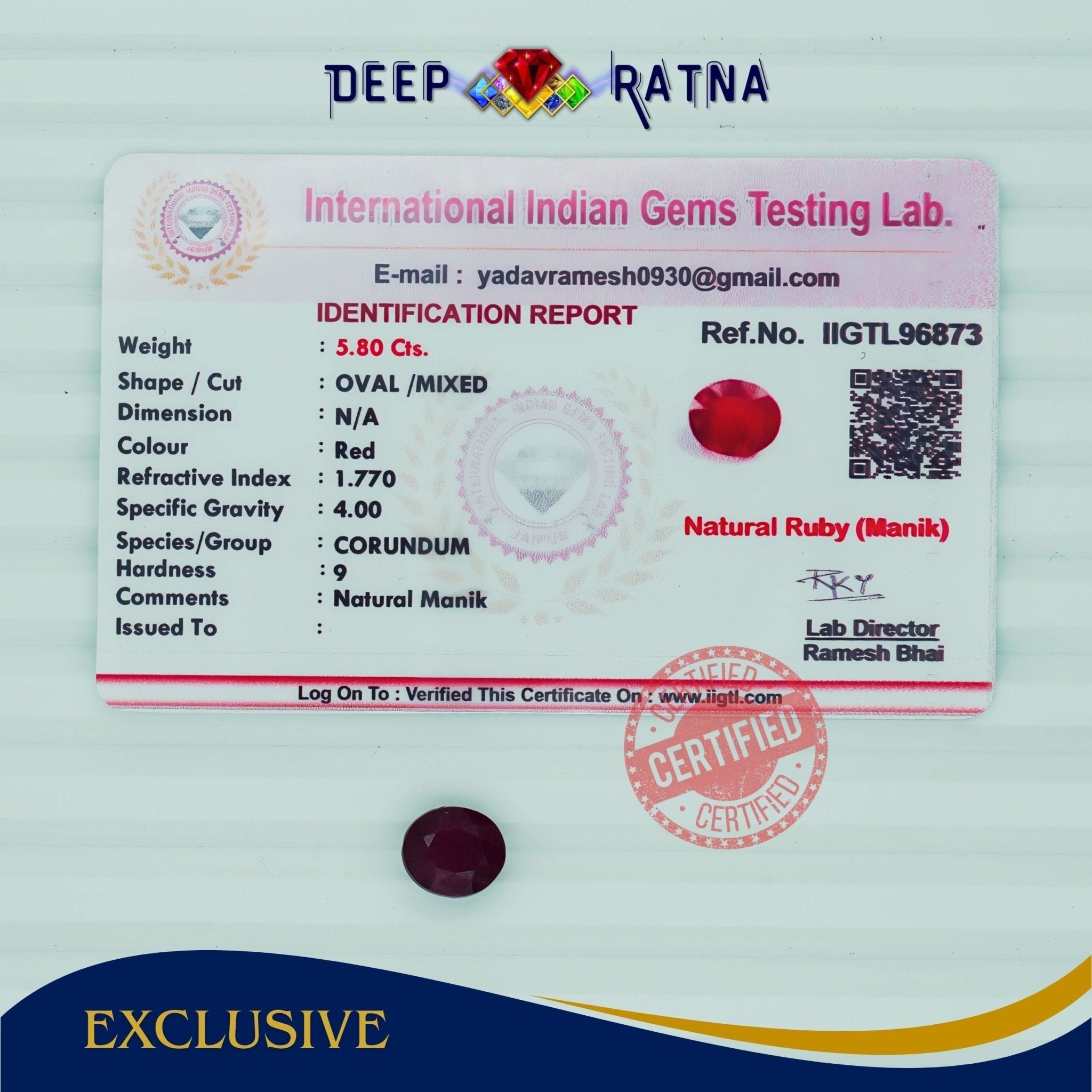Ruby 5.80 Carat (Africa) - Deep Ratna