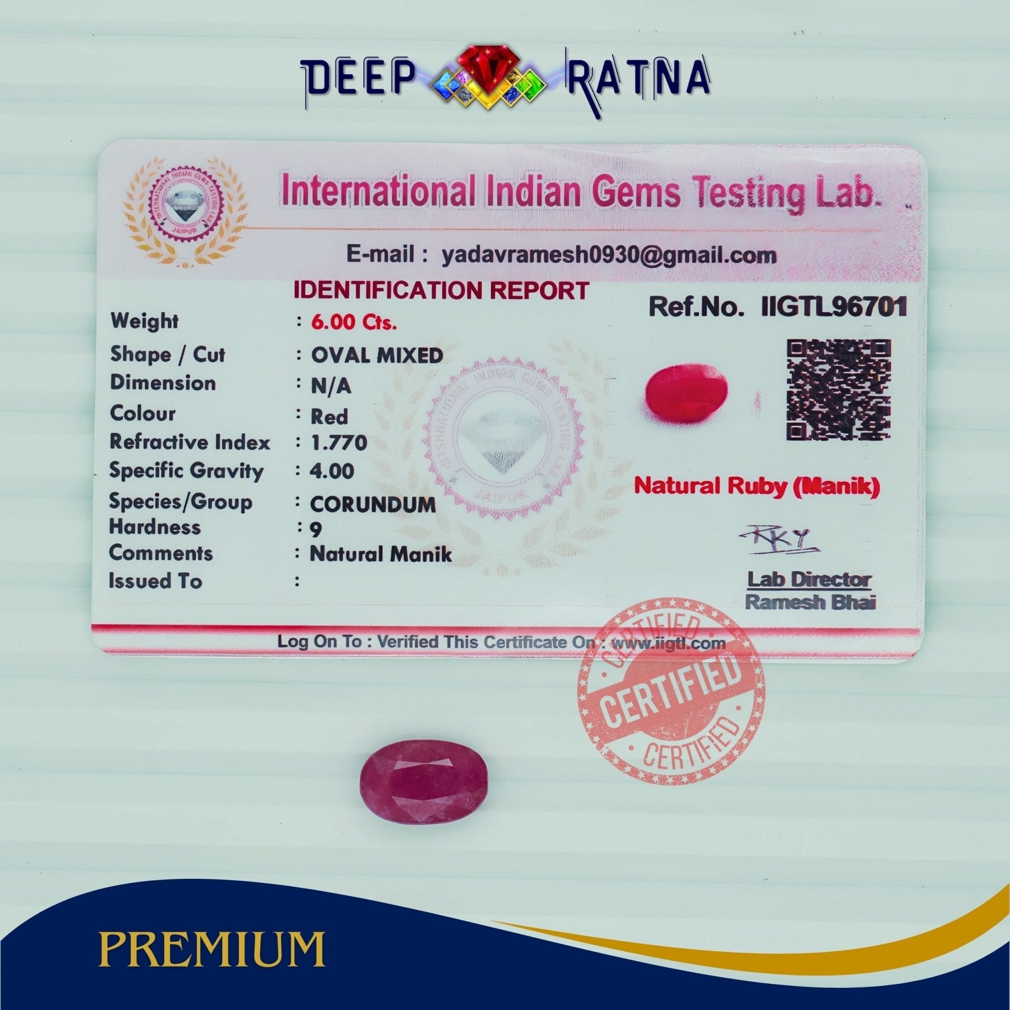 Ruby 6 Carat (Burma) - Deep Ratna