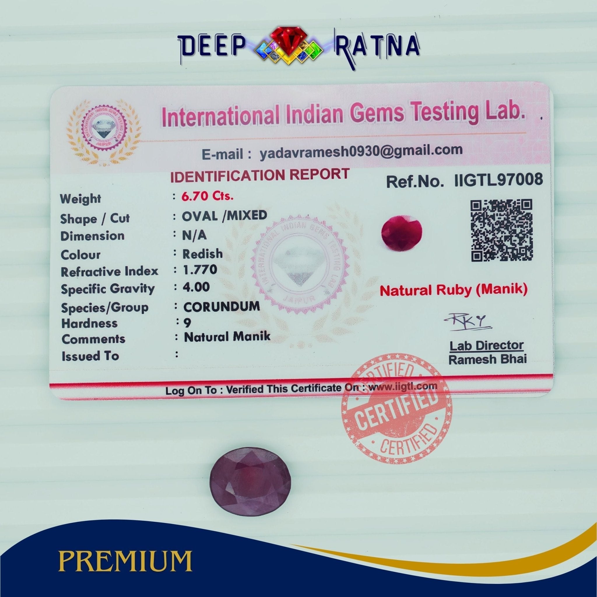 Ruby 6.70 Carat (Mozambique) - Deep Ratna