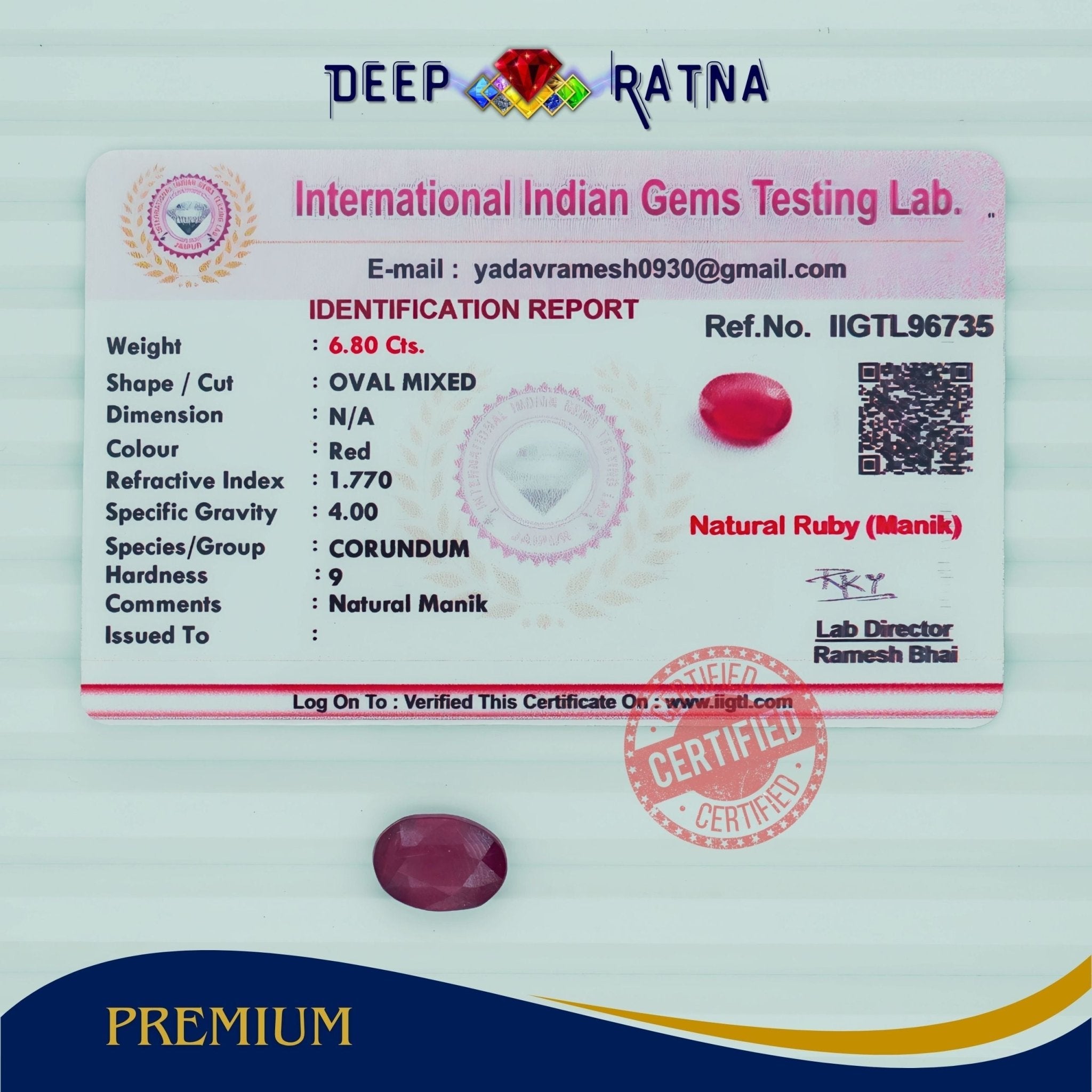 Ruby 6.80 Carat (Mozambique) - Deep Ratna