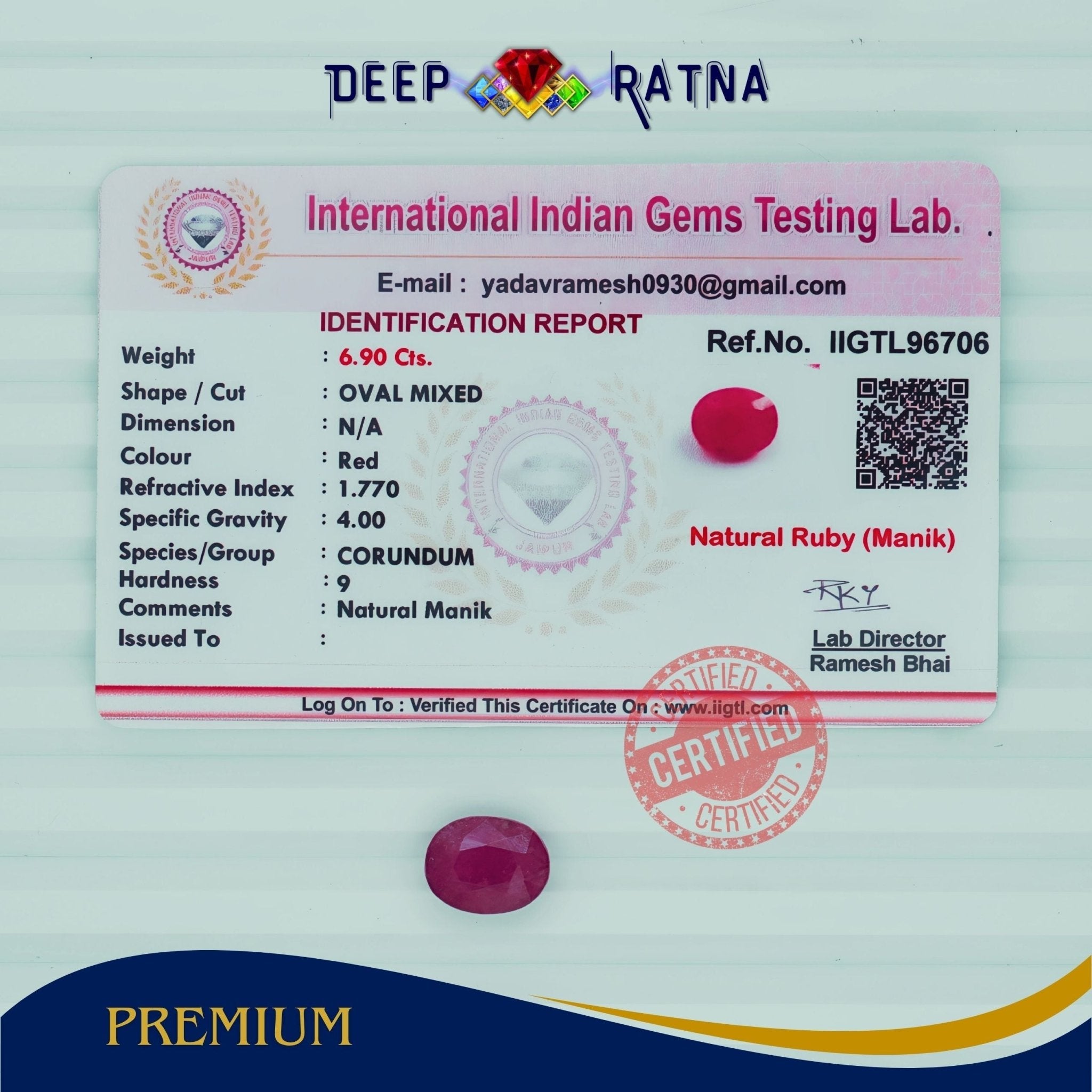 Ruby 6.90 Carat (Burma) - Deep Ratna