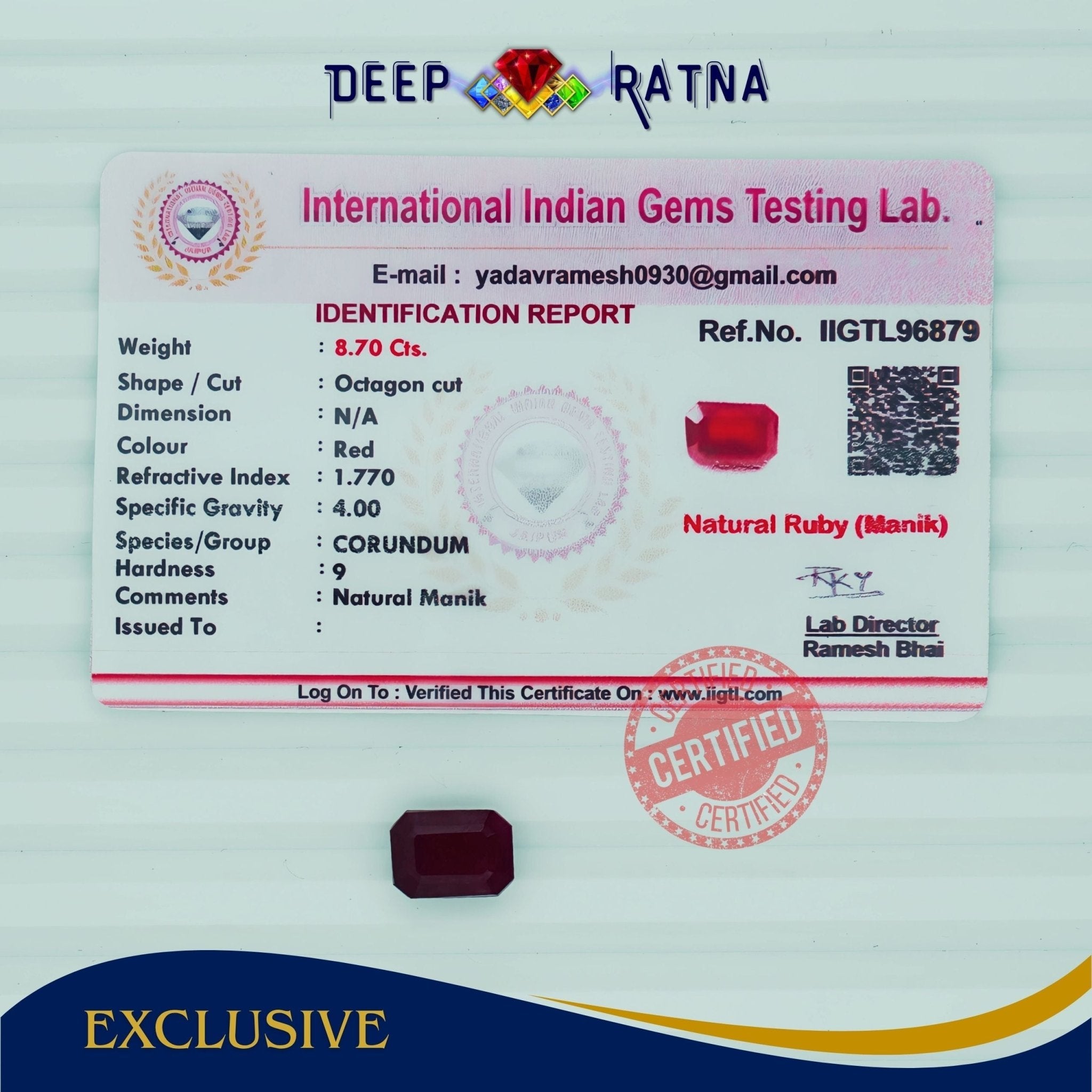 Ruby 8.70 Carat (Africa) - Deep Ratna