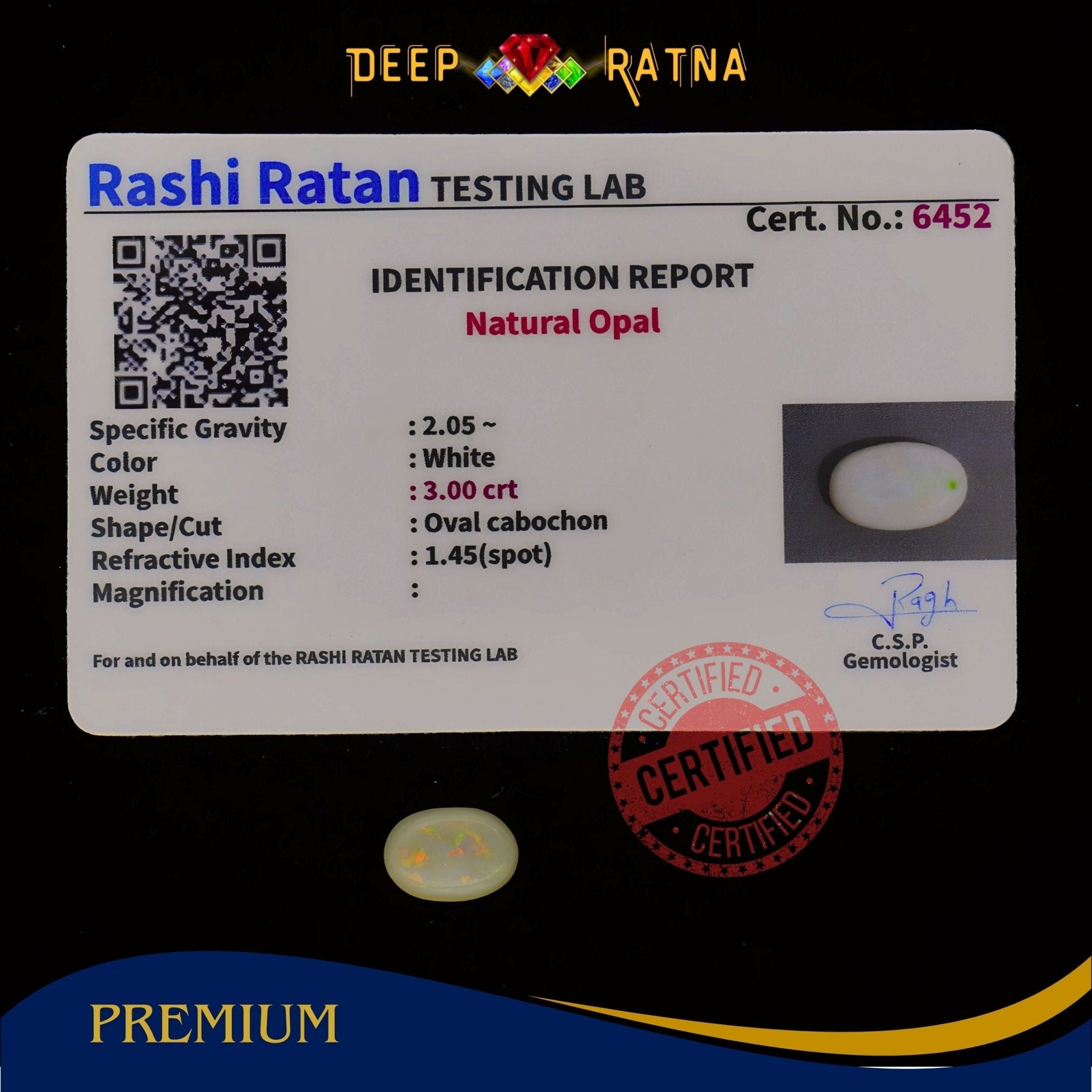 Single Fire Opal 3 Carat (Doublet) - Deep Ratna