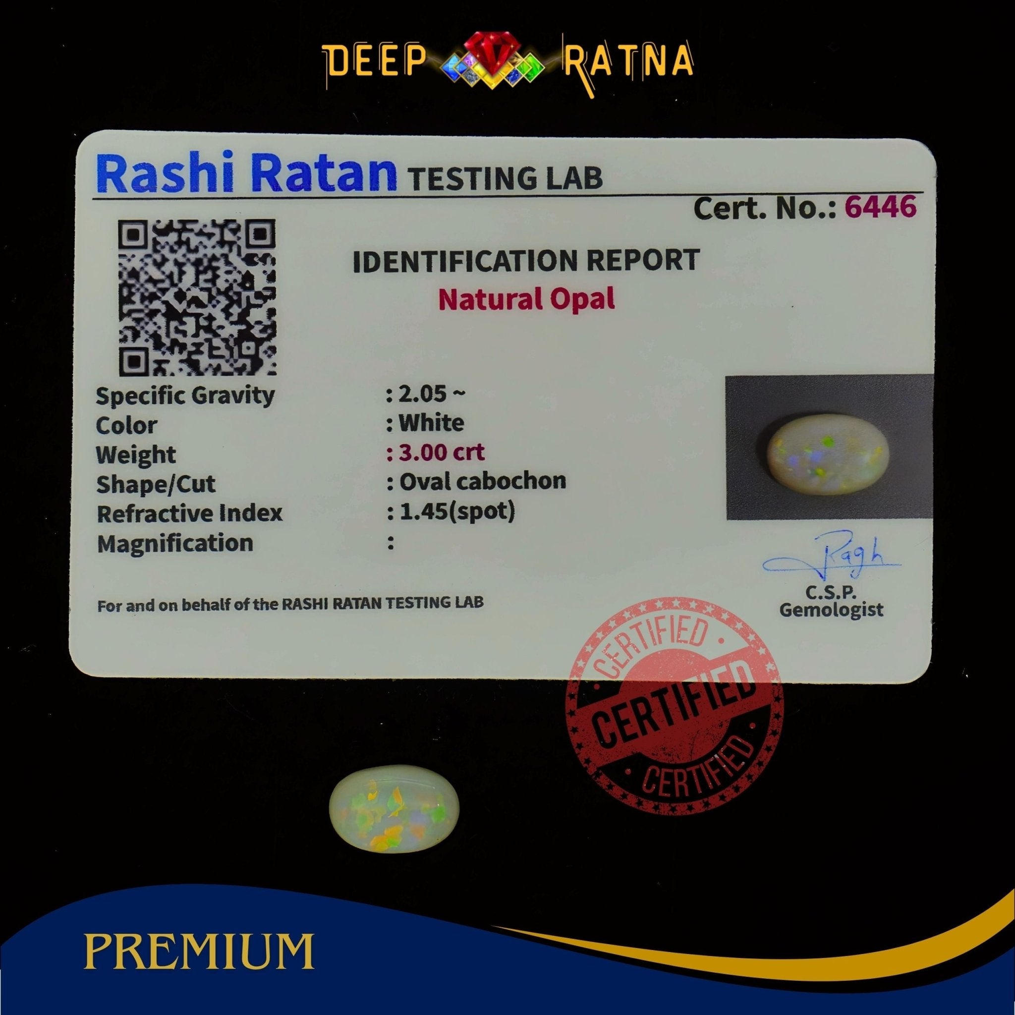 Single Fire Opal 3 Carat (Doublet) - Deep Ratna