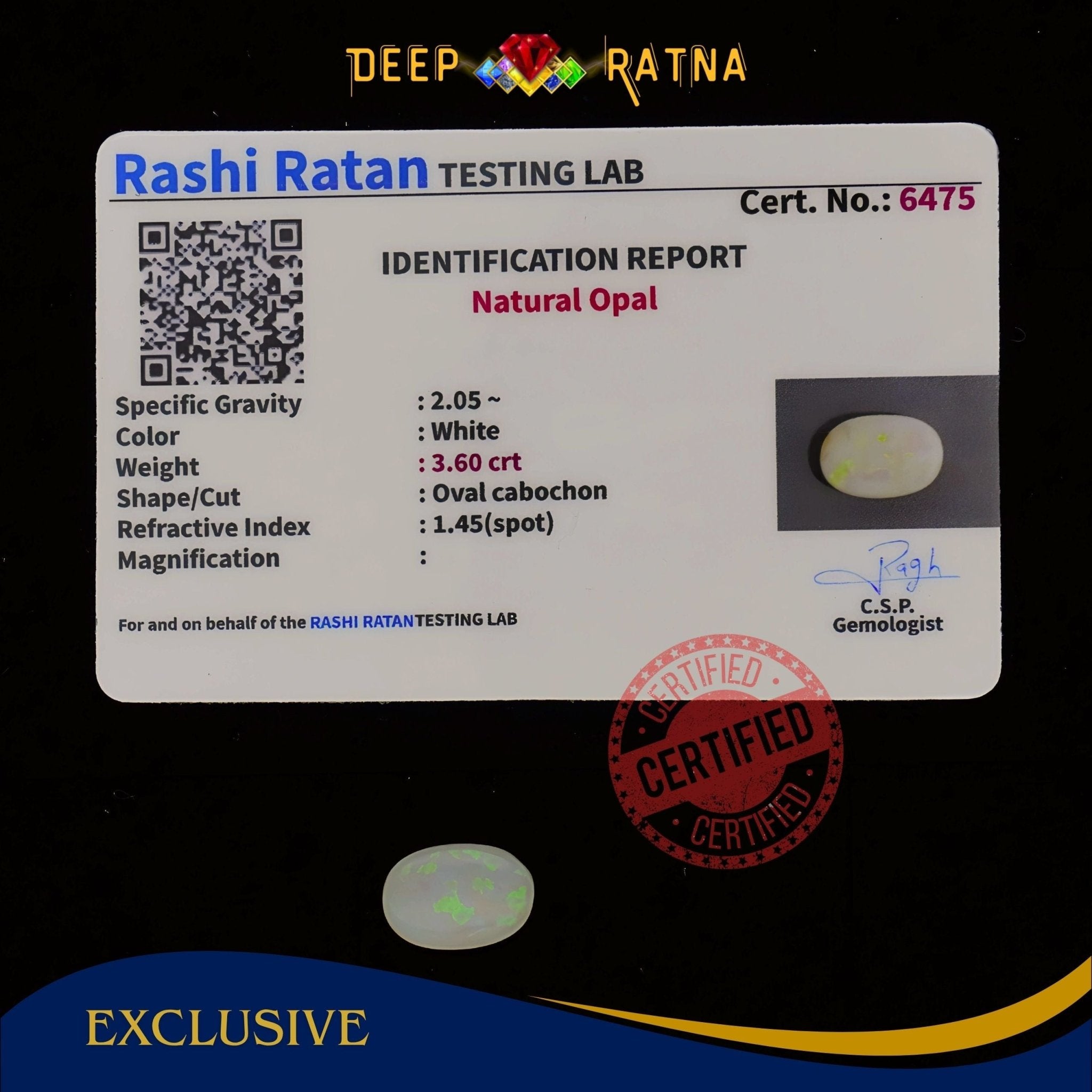 Single Fire Opal 3.60 Carat (Doublet) - Deep Ratna