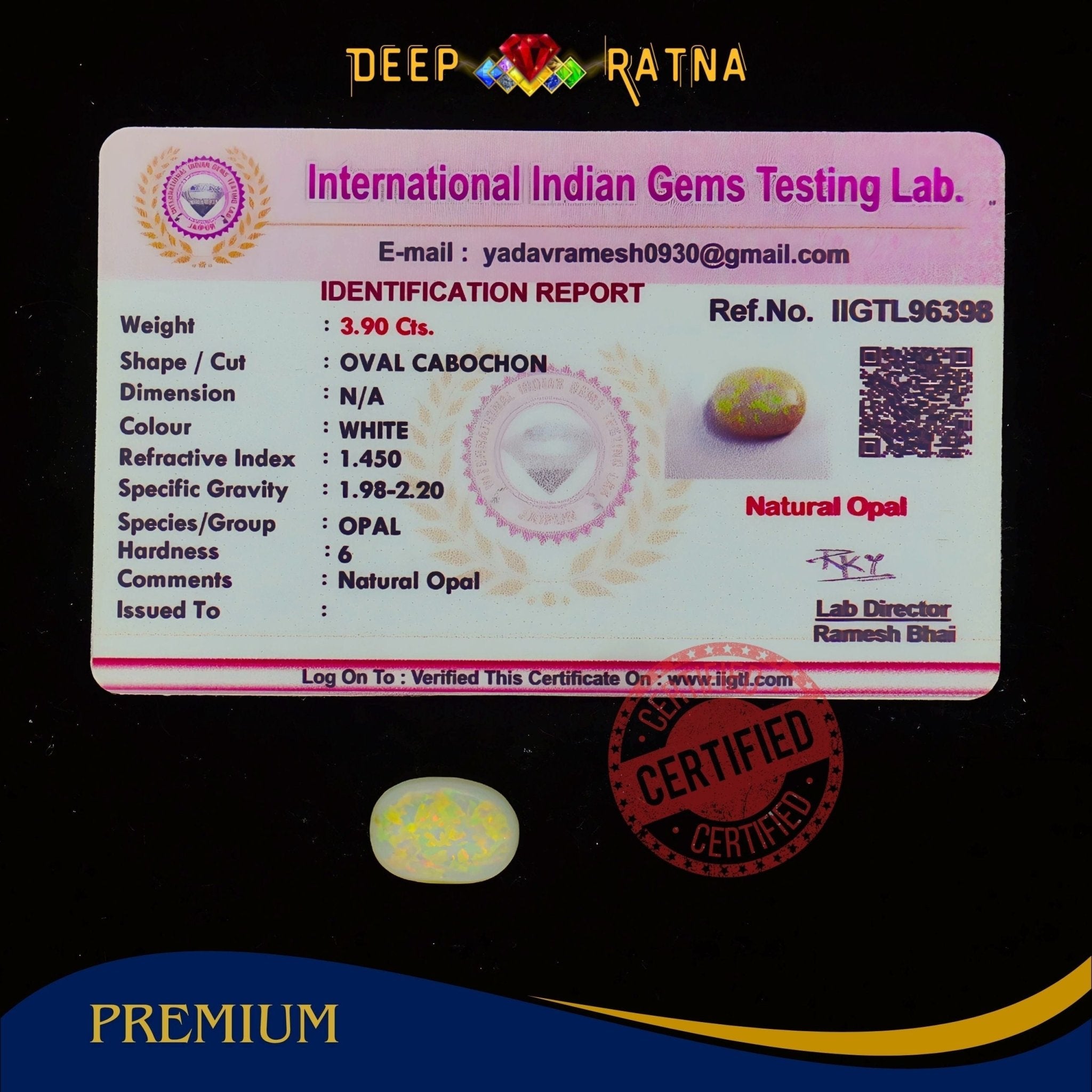 Single Fire Opal 3.90 Carat (Doublet) - Deep Ratna