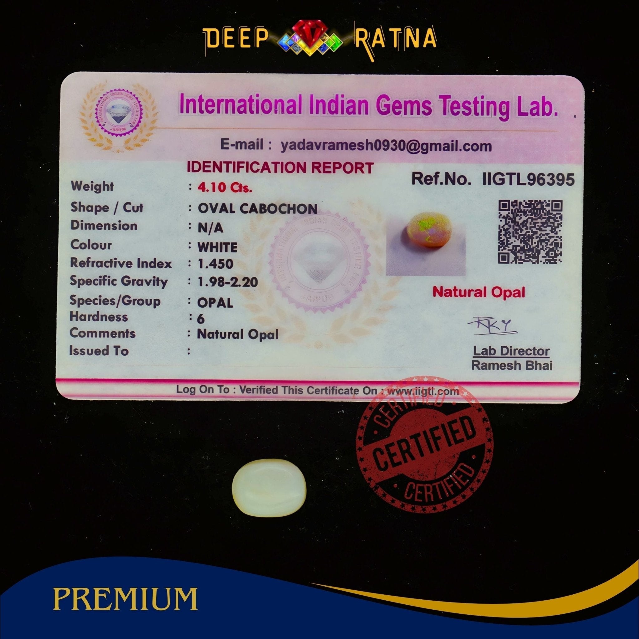 Single Fire Opal 4.10 Carat (Doublet) - Deep Ratna