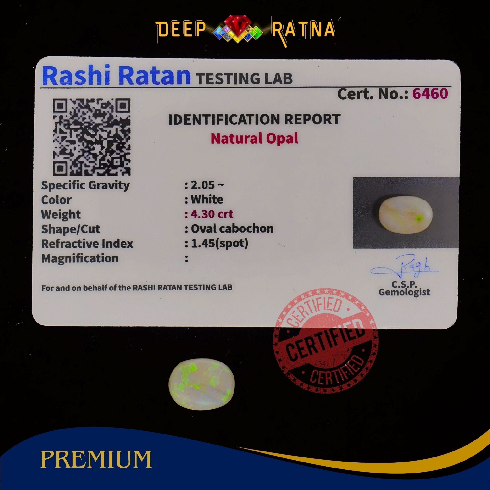 Single Fire Opal 4.30 Carat (Doublet) - Deep Ratna