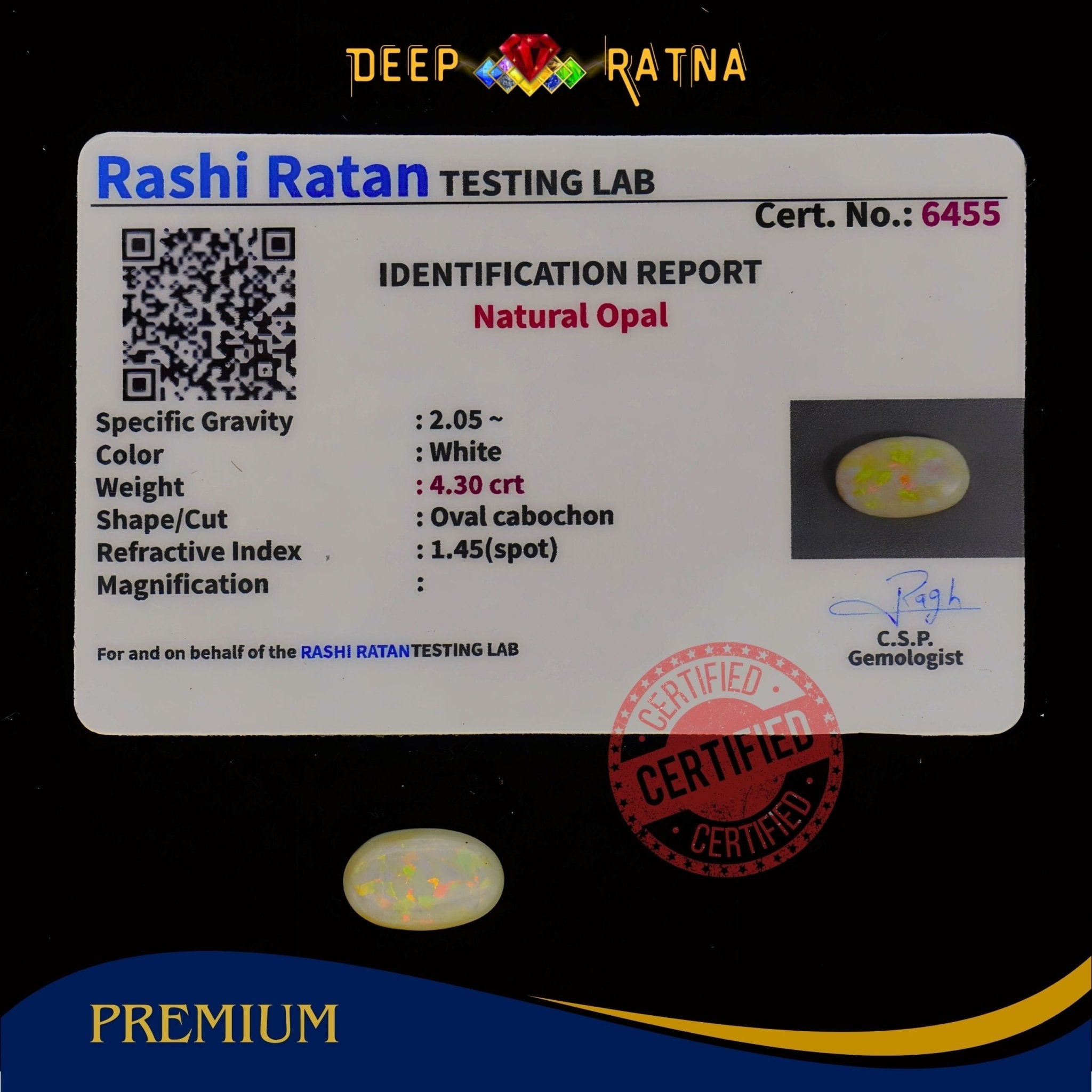 Single Fire Opal 4.30 Carat (Doublet) - Deep Ratna