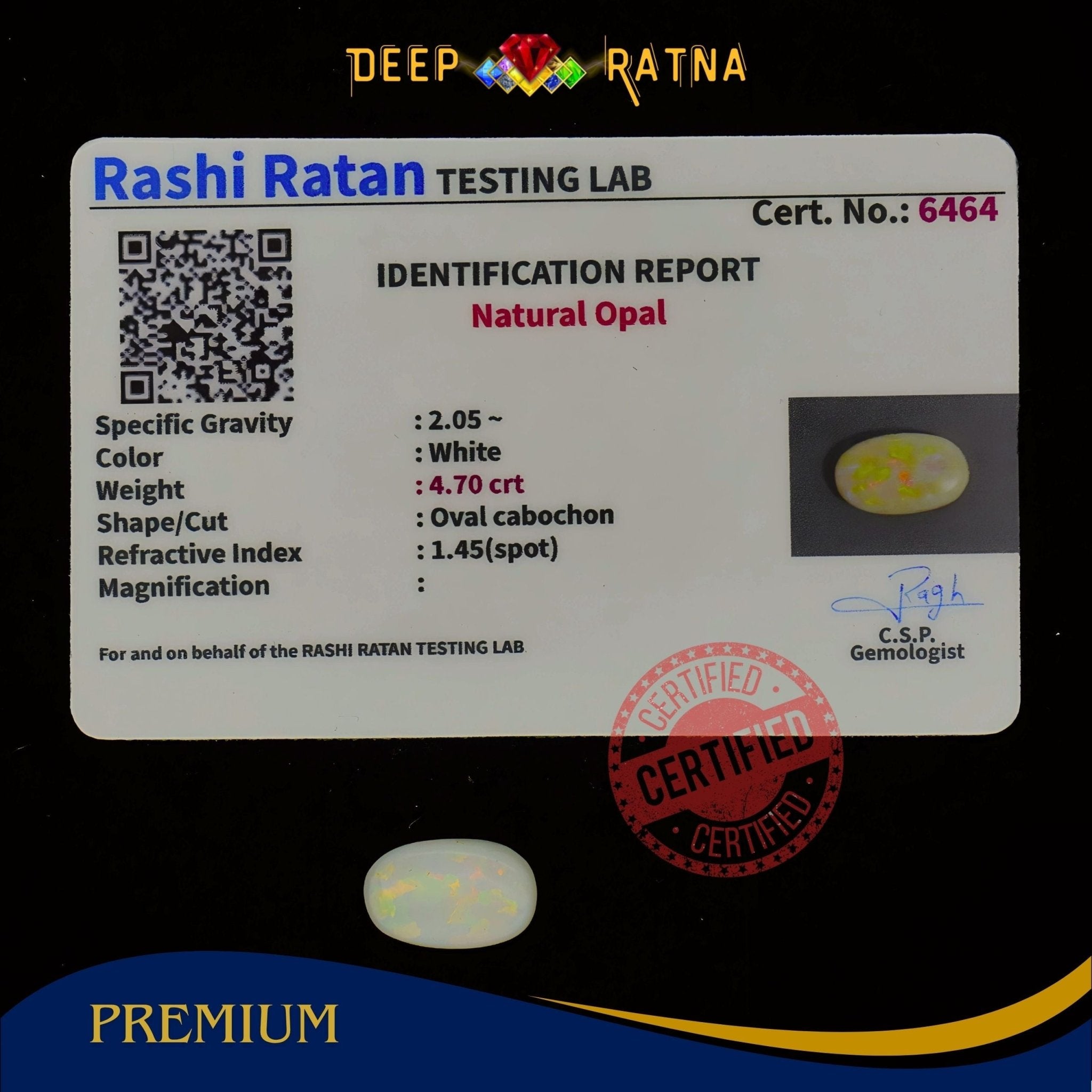 Single Fire Opal 4.70 Carat (Doublet) - Deep Ratna