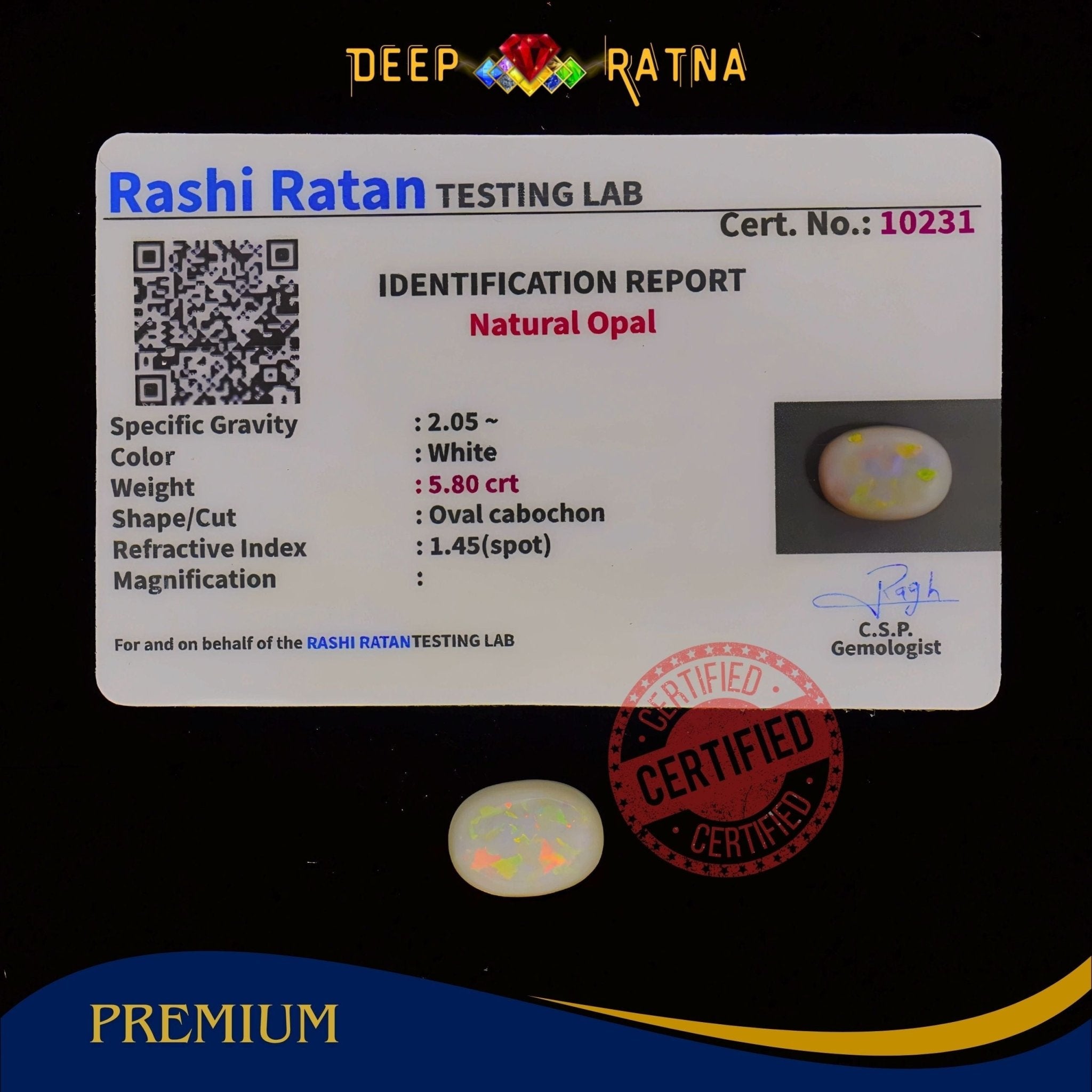 Single Fire Opal 5.80 Carat (Doublet) - Deep Ratna