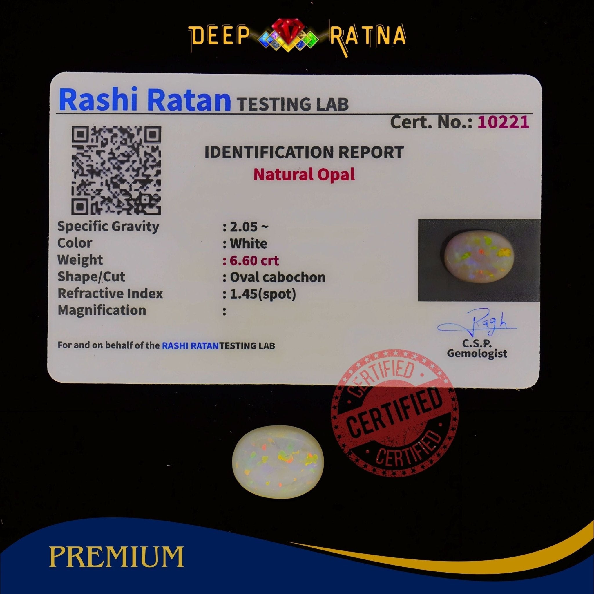 Single Fire Opal 6.60 Carat (Doublet) - Deep Ratna